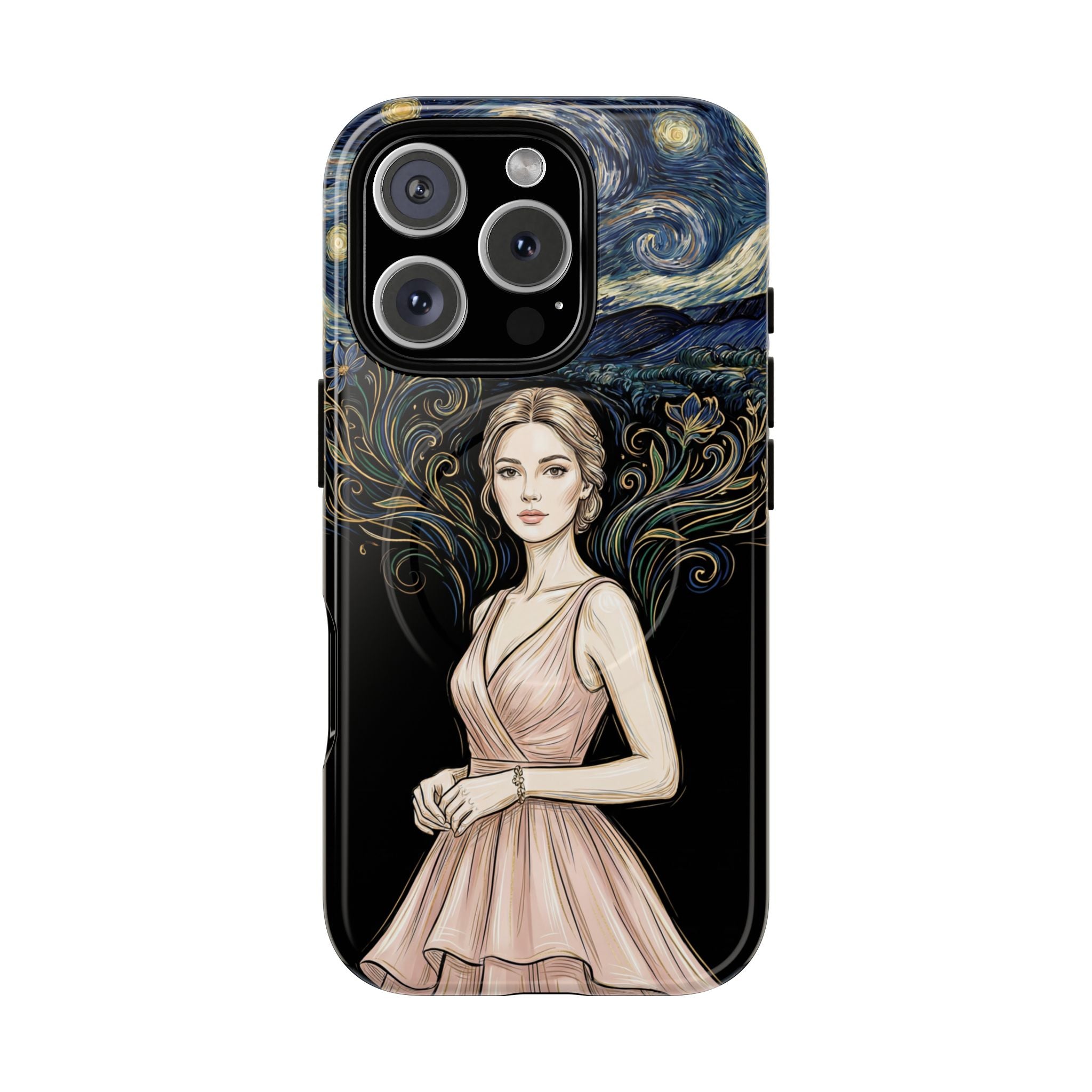 Art Nouveau Starry Night MagSafe iPhone Case | Elegant Woman Illustration Tough Case