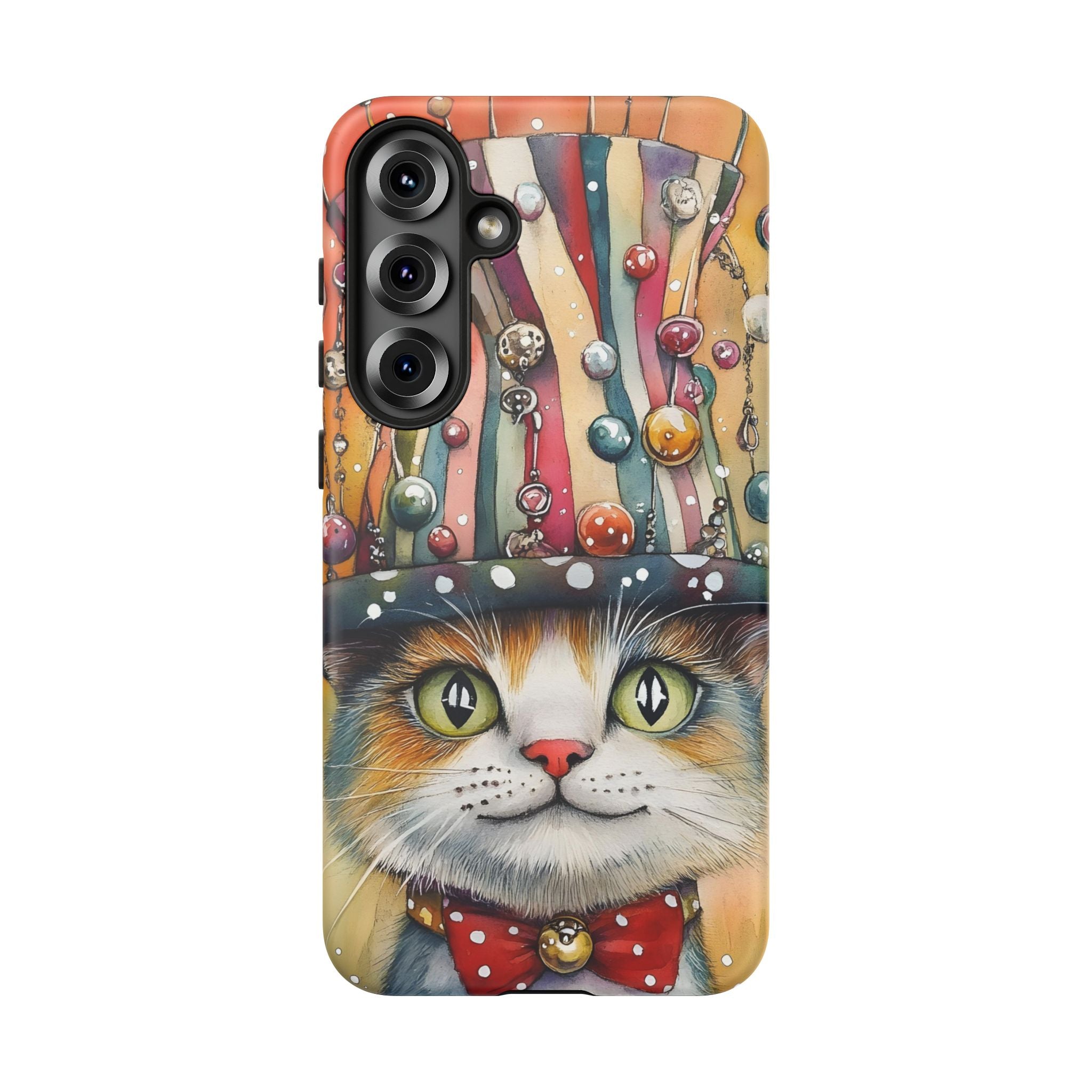Cat in Colourful Top Hat Samsung Galaxy Case — Whimsical Cat Art iPhone Case