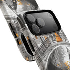 Custodia per iPhone Gondola di Venezia | Custodia MagSafe resistente con motivo schizzo in bianco e nero e dettagli dorati