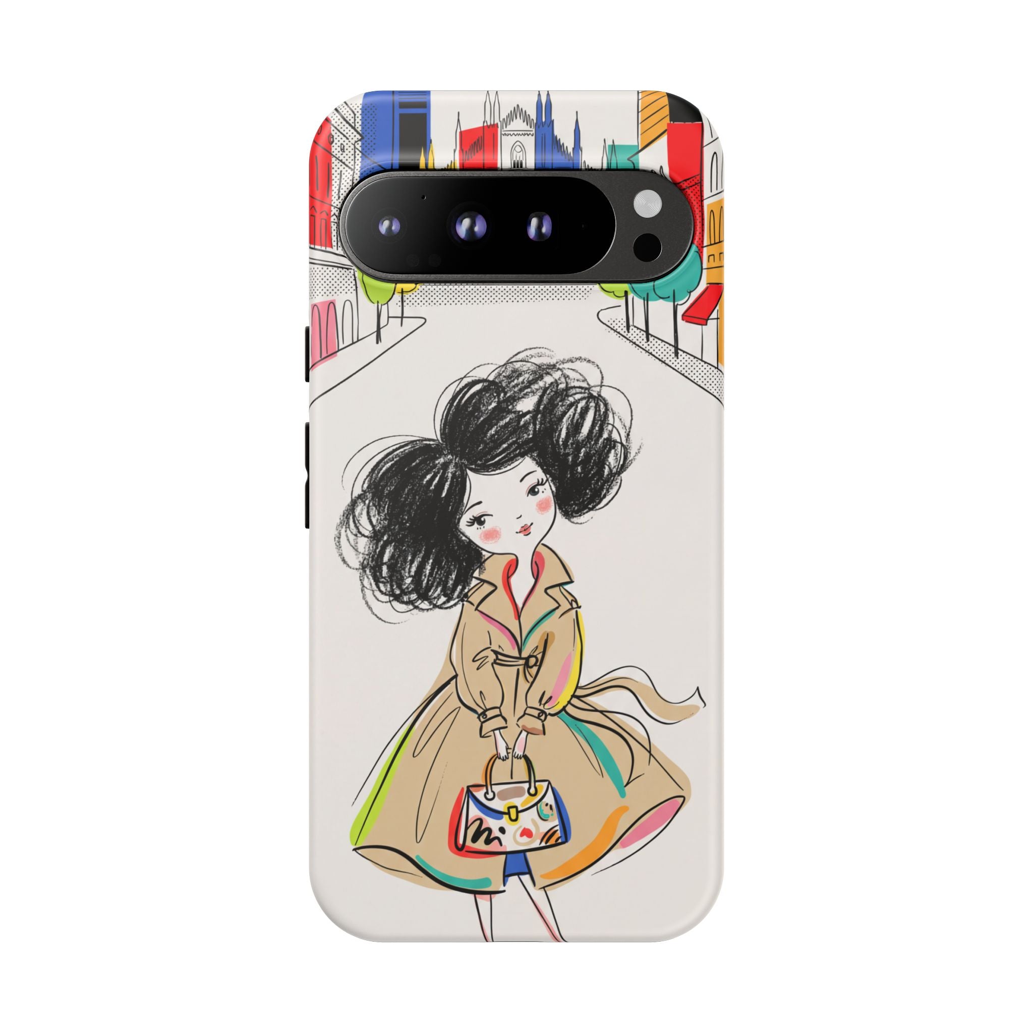 Illustrated Trench Coat Fashion Chic City Girl Google Pixel Phone Case