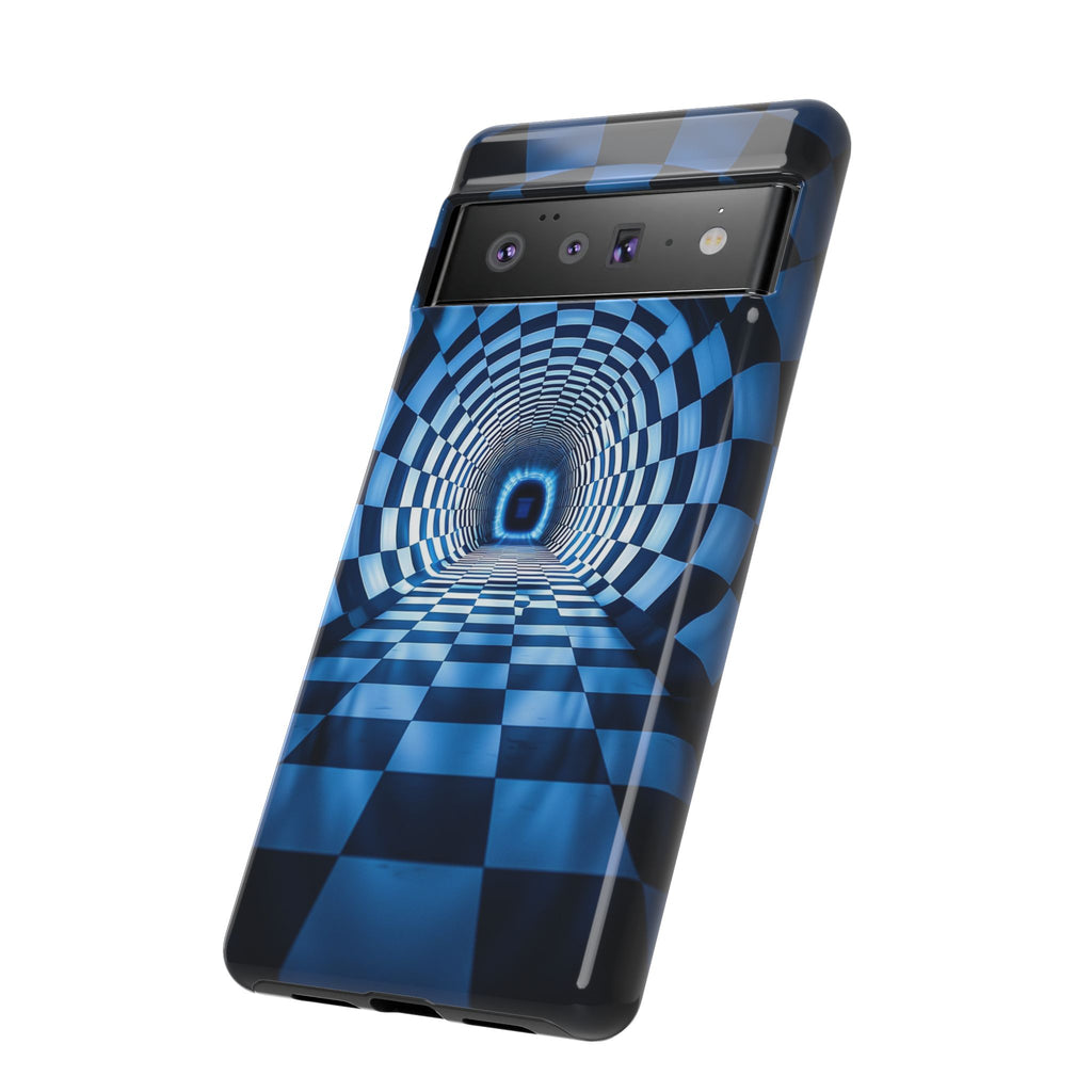 Blue Checkered Tunnel Google Pixel Case — 3D Optical Illusion Tough Case