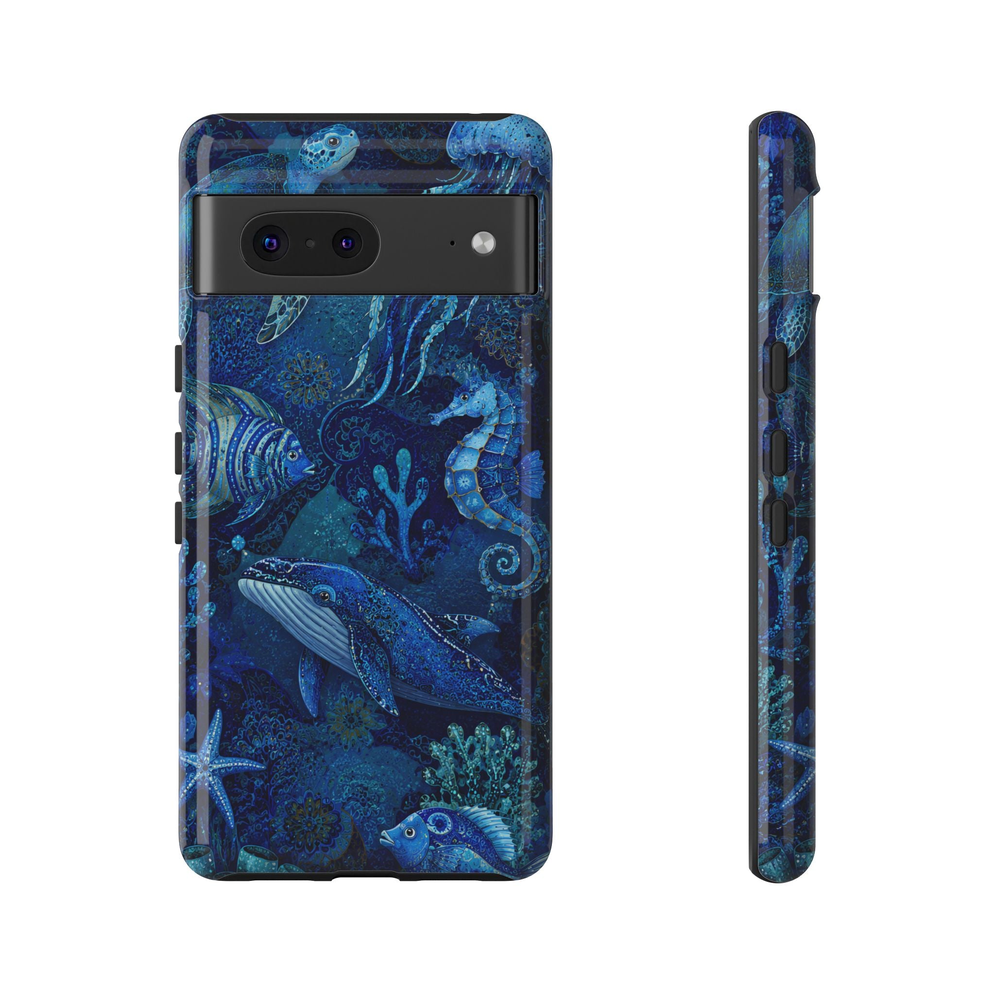 Ocean Animals Tough Google Pixel Phone Case | Navy Blue Undersea Whale Cover