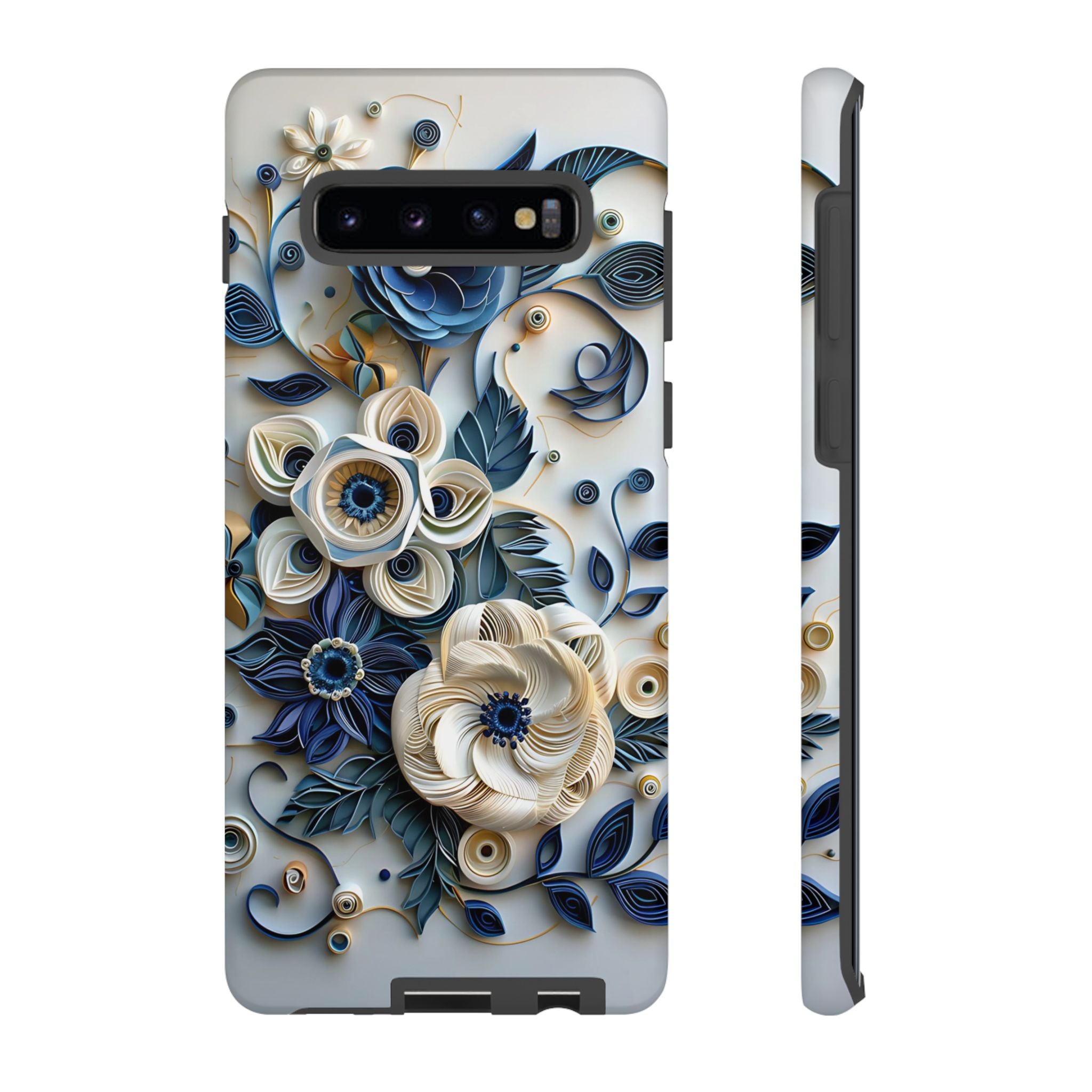 Floral Quilled Art Samsung Galaxy Case — Blue & Cream Decorative Protection