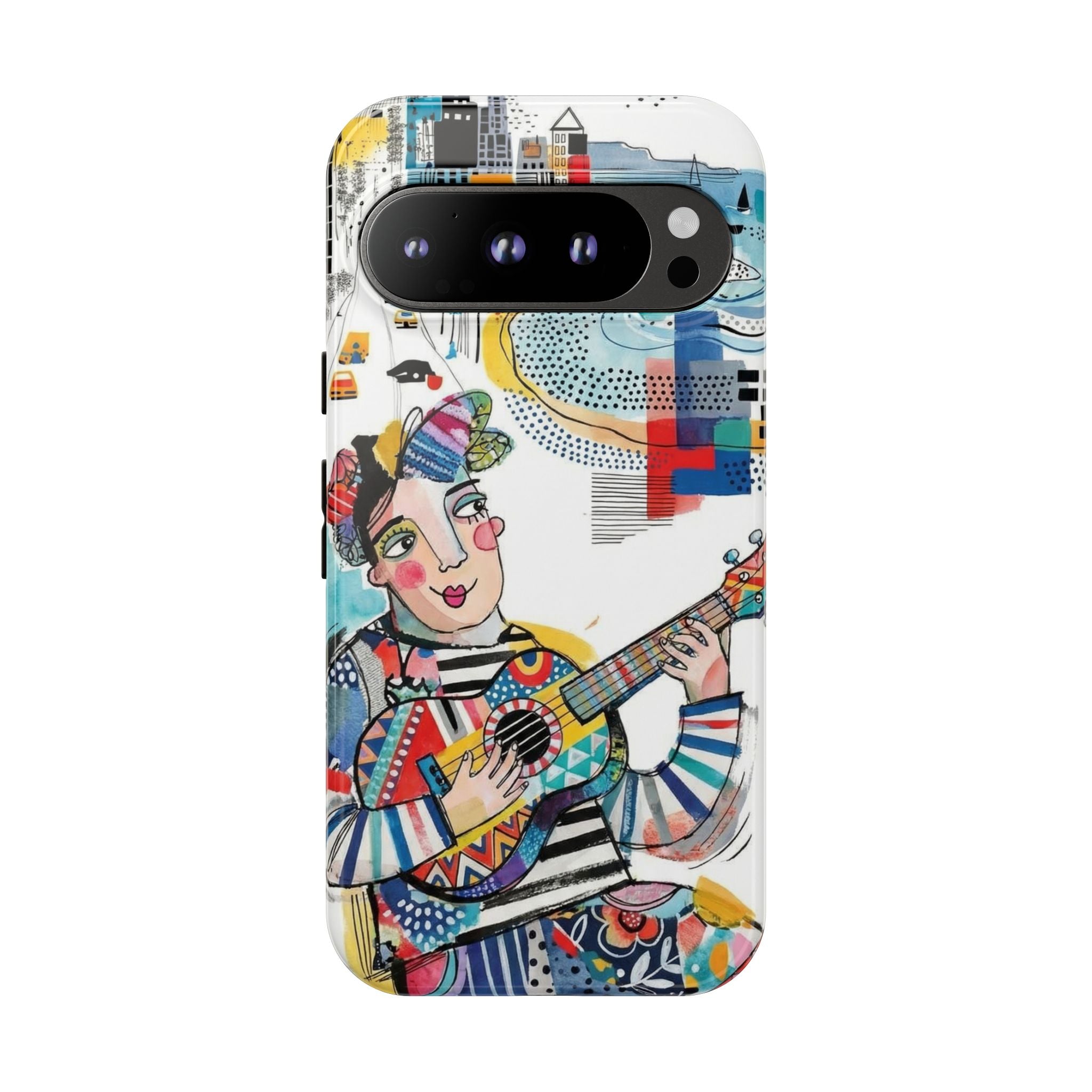 Artistic Musician Google Pixel Phone Case | Colorful Guitar Cityscape Tough Case