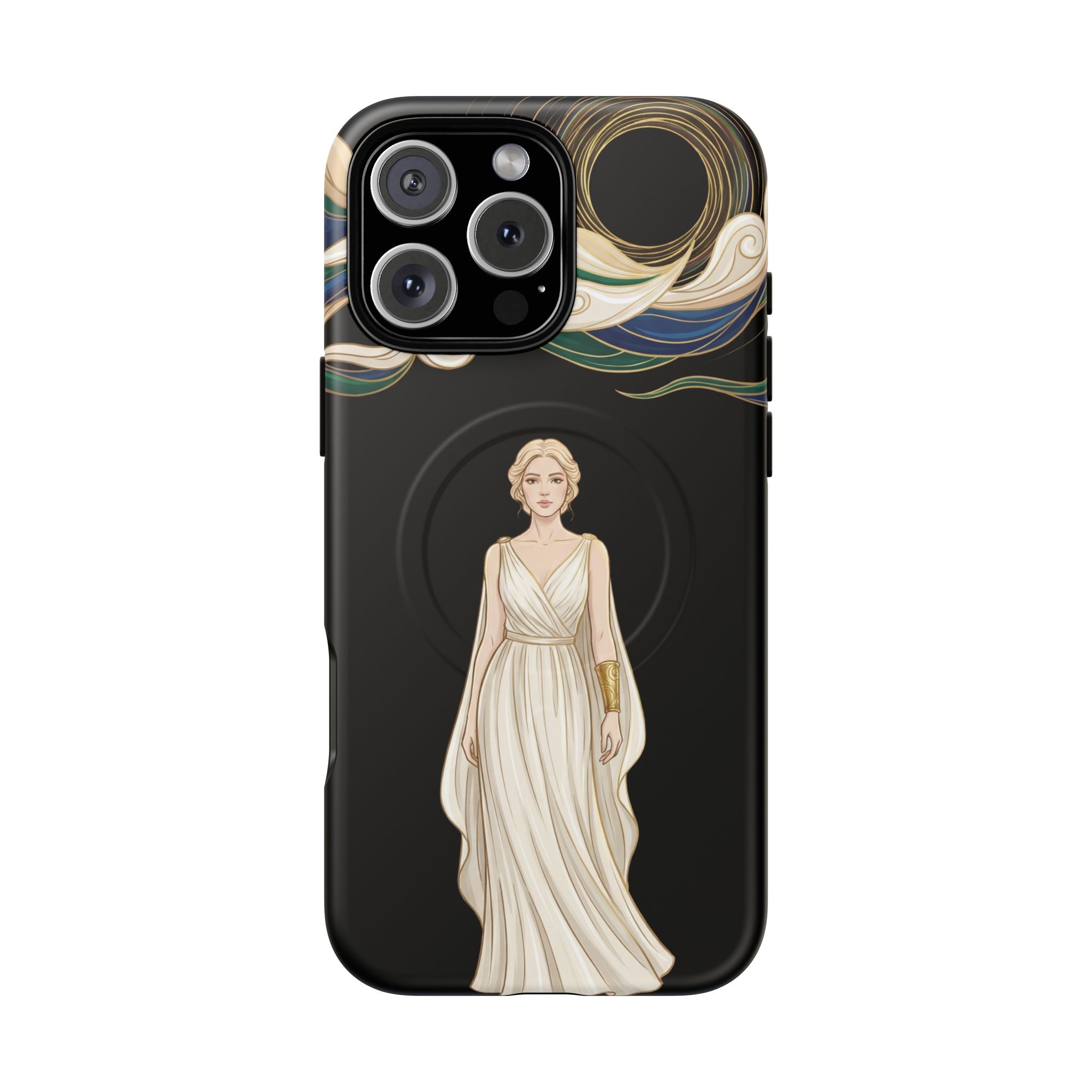 Art Nouveau Goddess MagSafe iPhone Case | Elegant Woman Illustration on Black