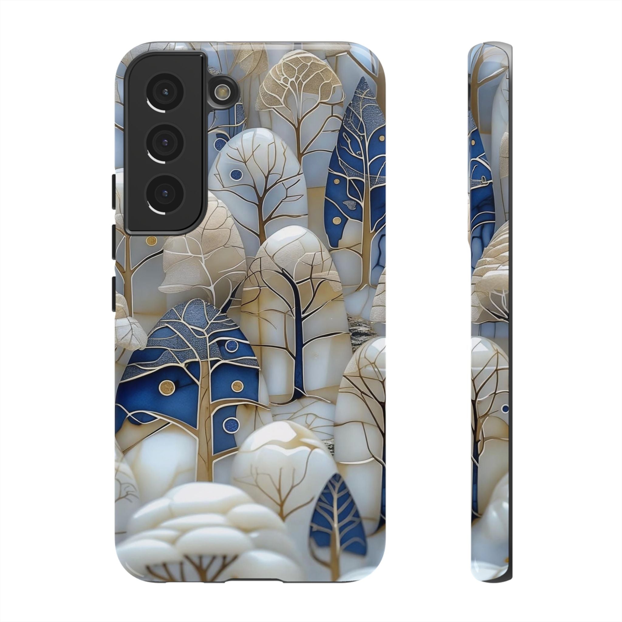 Blue Gold Winter Forest Samsung Galaxy Case — Elegant Tree Pattern Tough Case