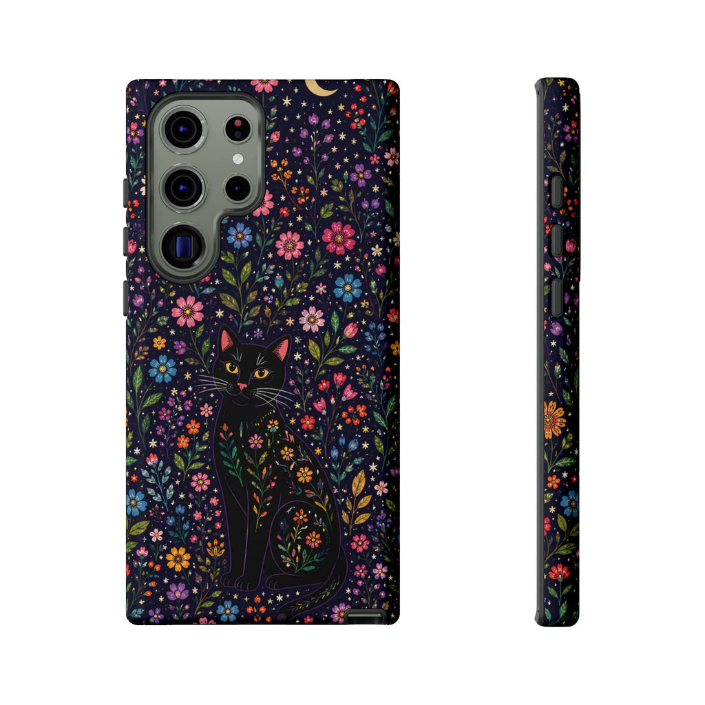 Celestial Black Cat Samsung Galaxy Phone Case | Whimsigoth Floral