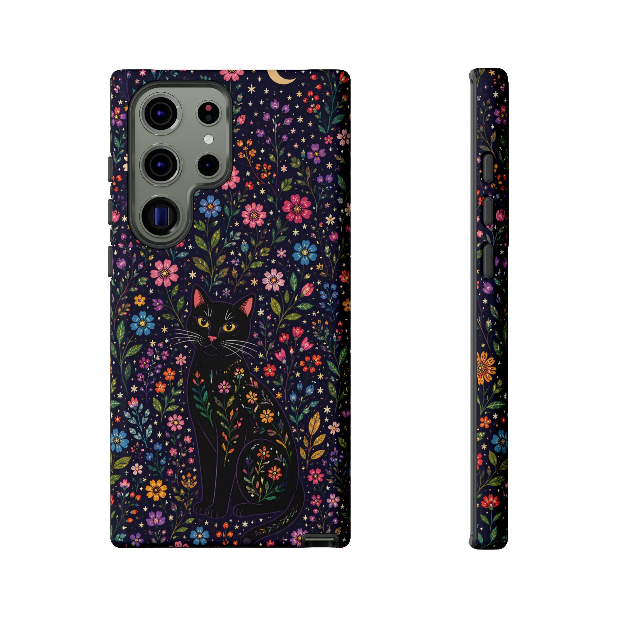 Celestial Black Cat Samsung Galaxy Phone Case | Whimsigoth Floral
