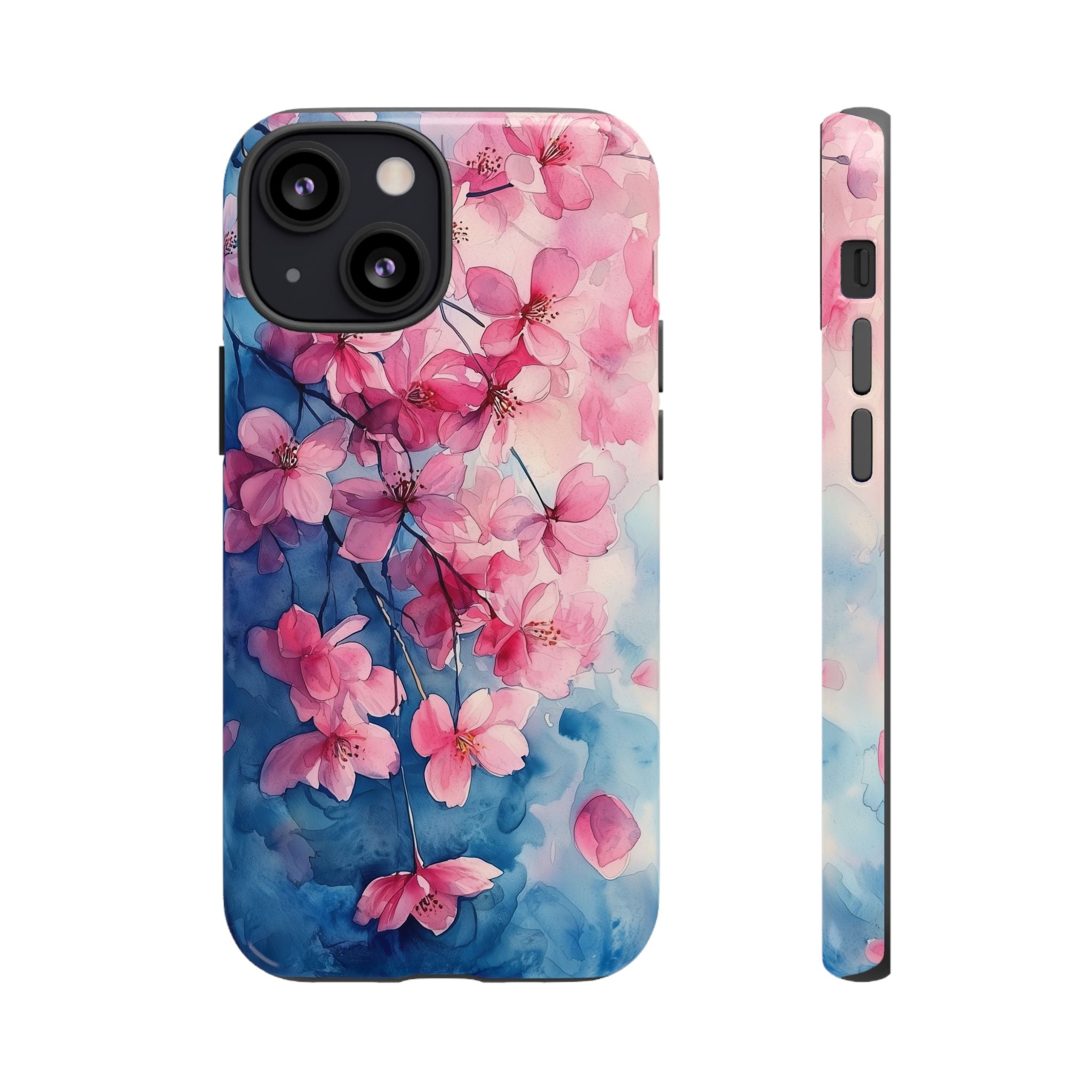 Floral Cherry Blossom iPhone Case | Pink Blue Watercolour