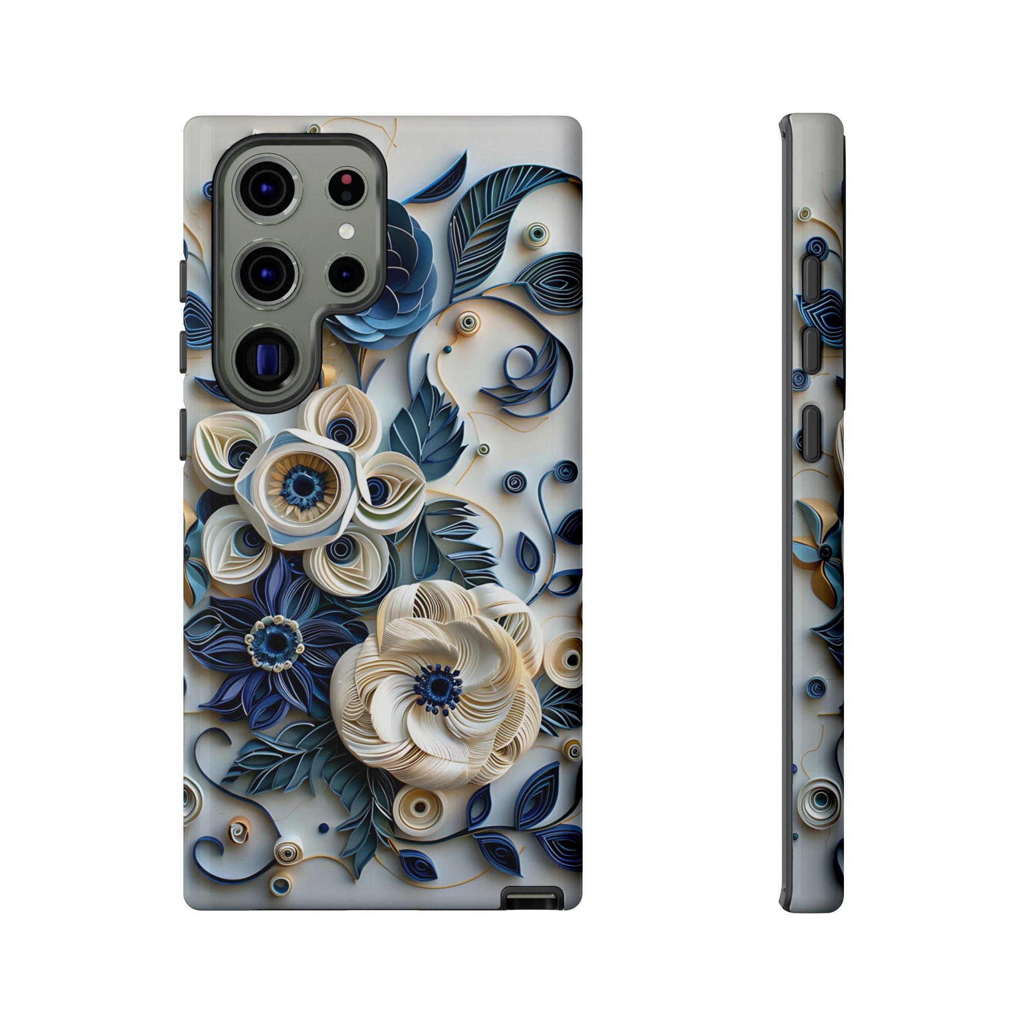 Floral Quilled Art Samsung Galaxy Case — Blue & Cream Decorative Protection