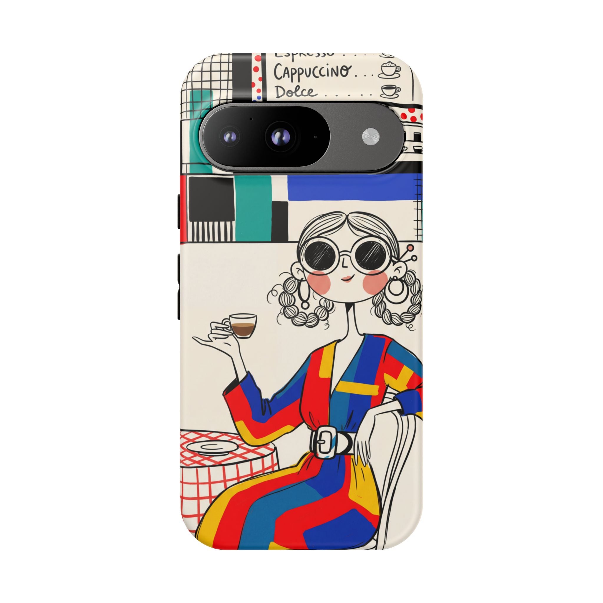 Retro Cafe Google Pixel Phone Case | Colourful Chic Woman Illustration