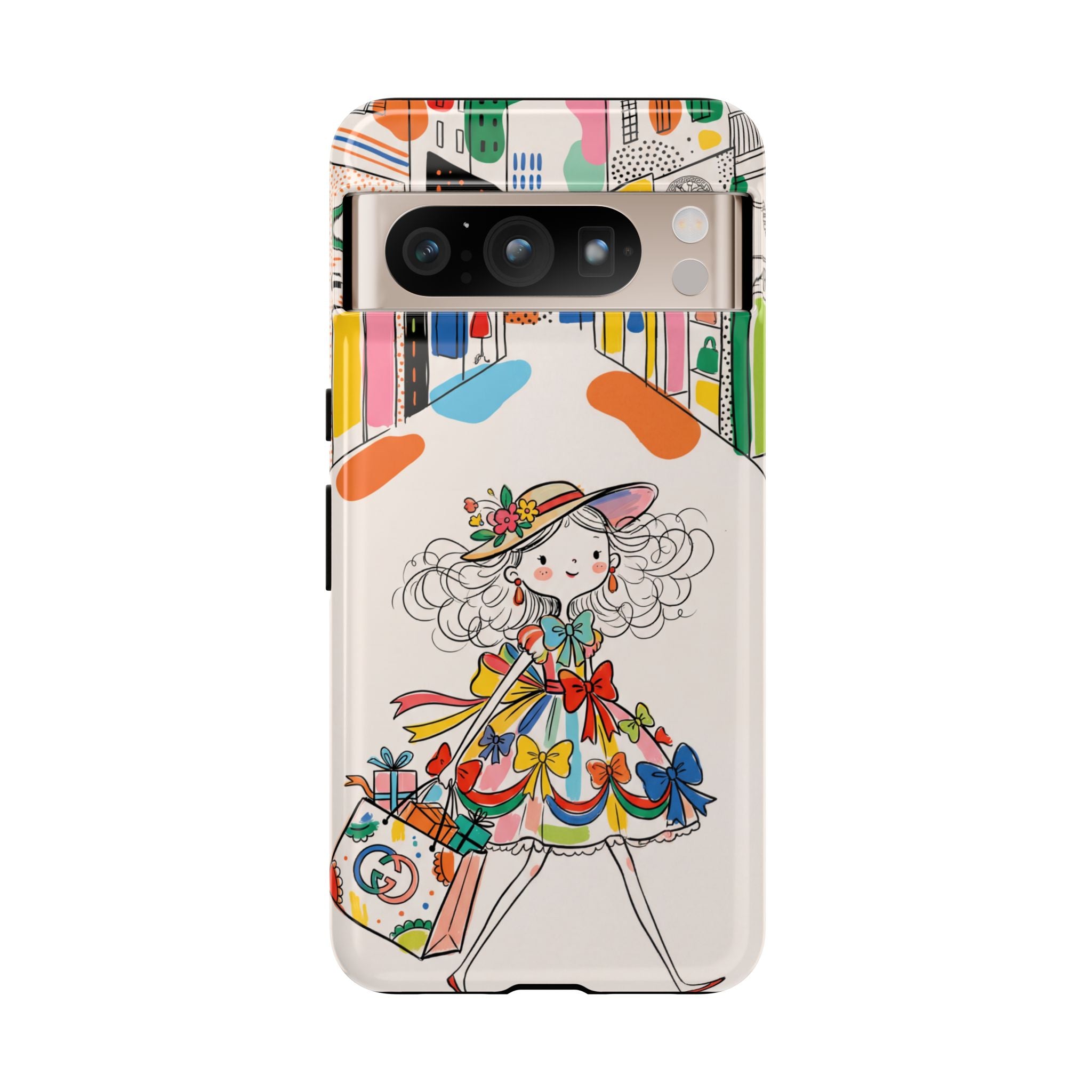 Cute Fashion Girl Google Pixel Phone Case | Colourful Shopping Street Design