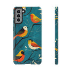 Bird Pattern Tough Samsung Galaxy Phone Case | Colourful Songbirds on Teal Background