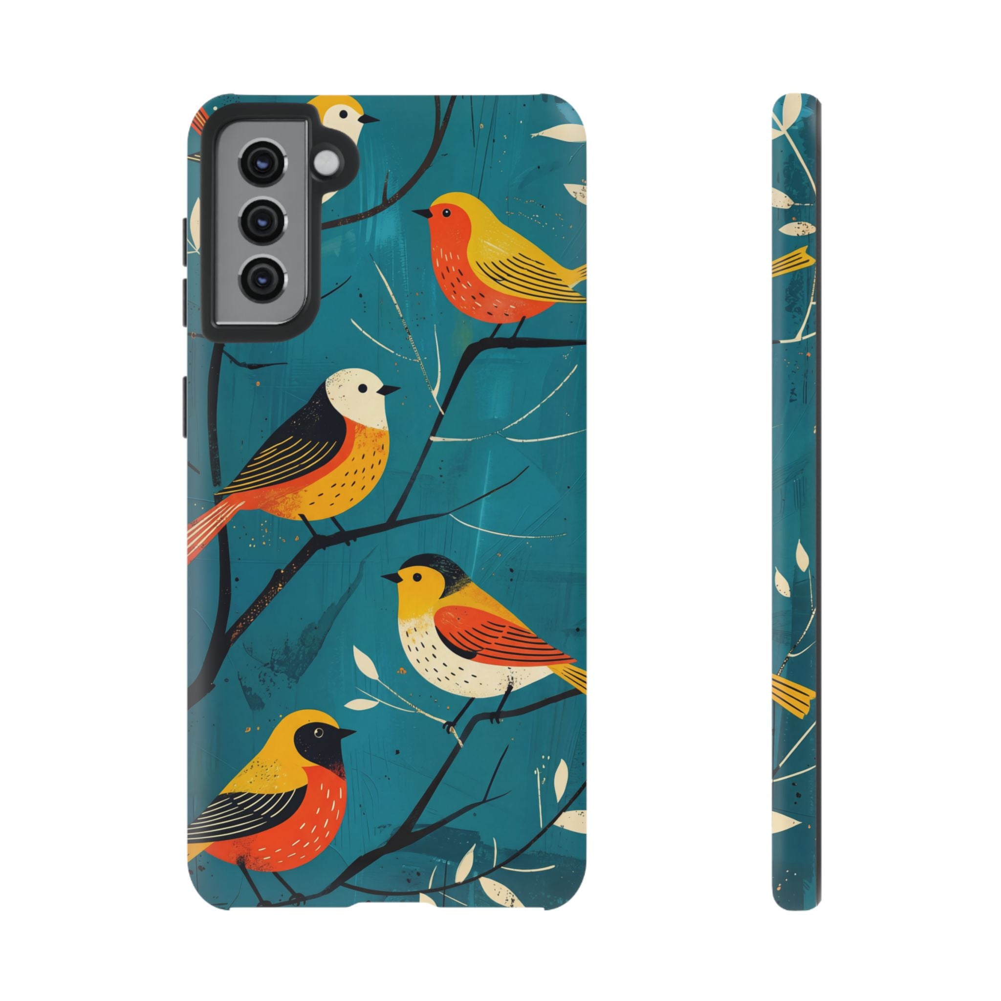 Bird Pattern Tough Samsung Galaxy Phone Case | Colourful Songbirds on Teal Background