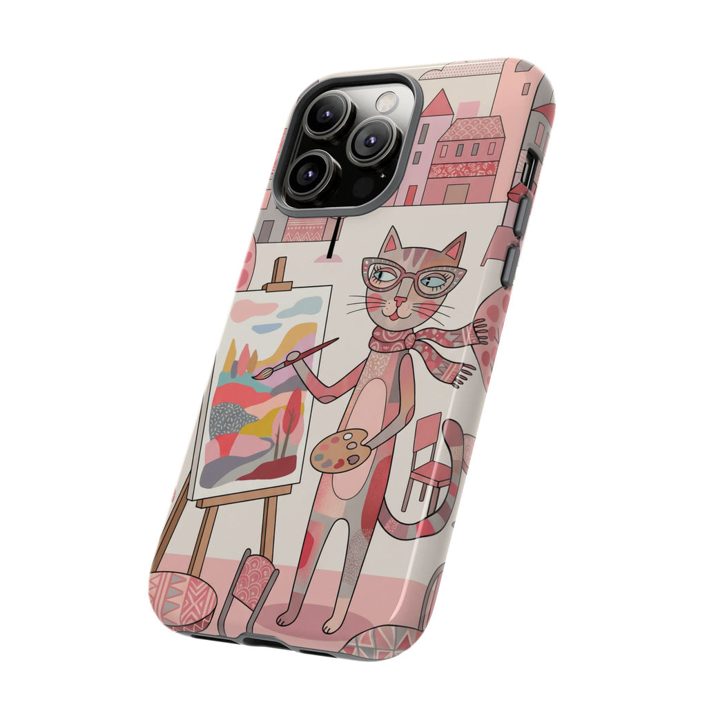 Artistic Cat iPhone Case | Painter Kitty Illustration Tough Case