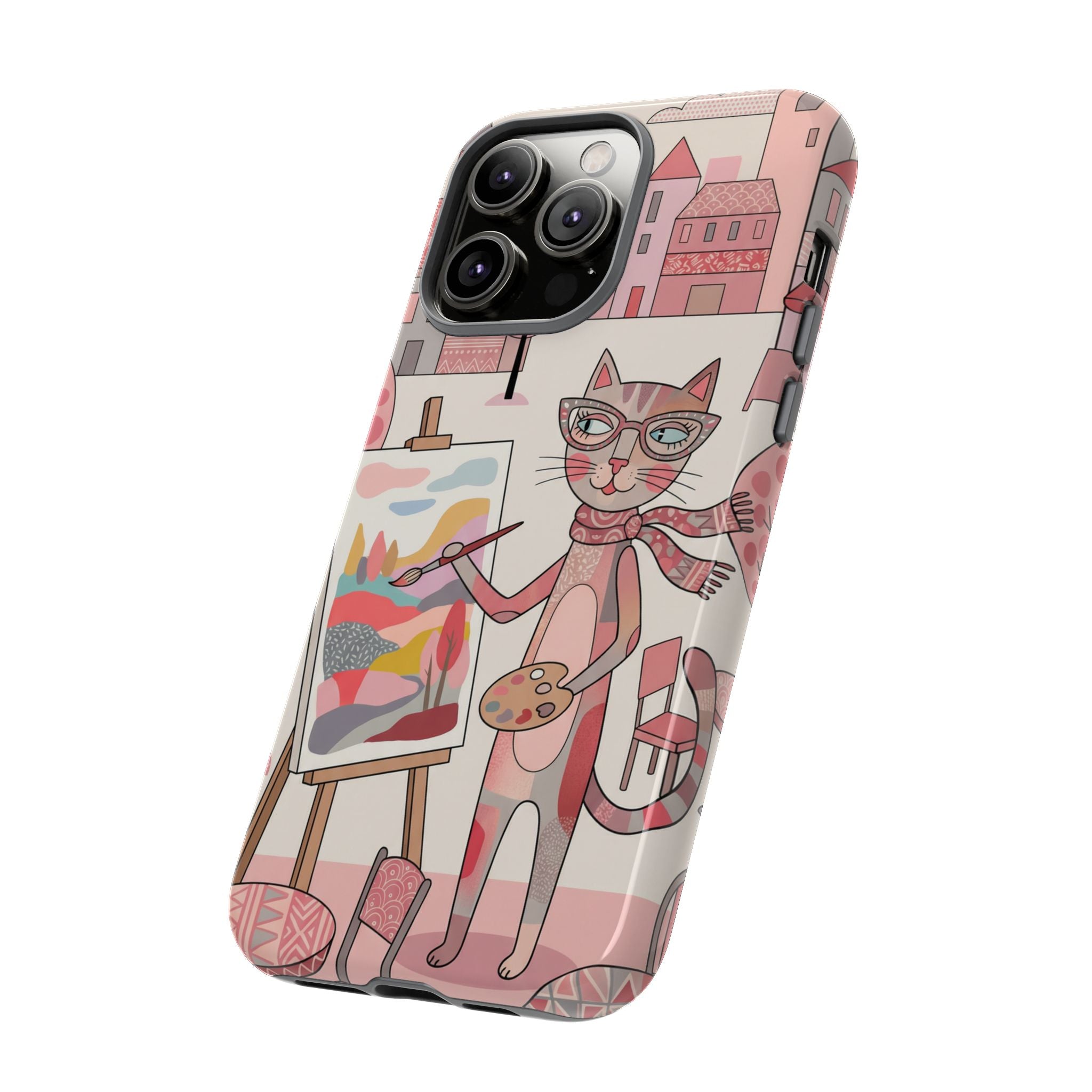 Artistic Cat iPhone Case | Painter Kitty Illustration Tough Case