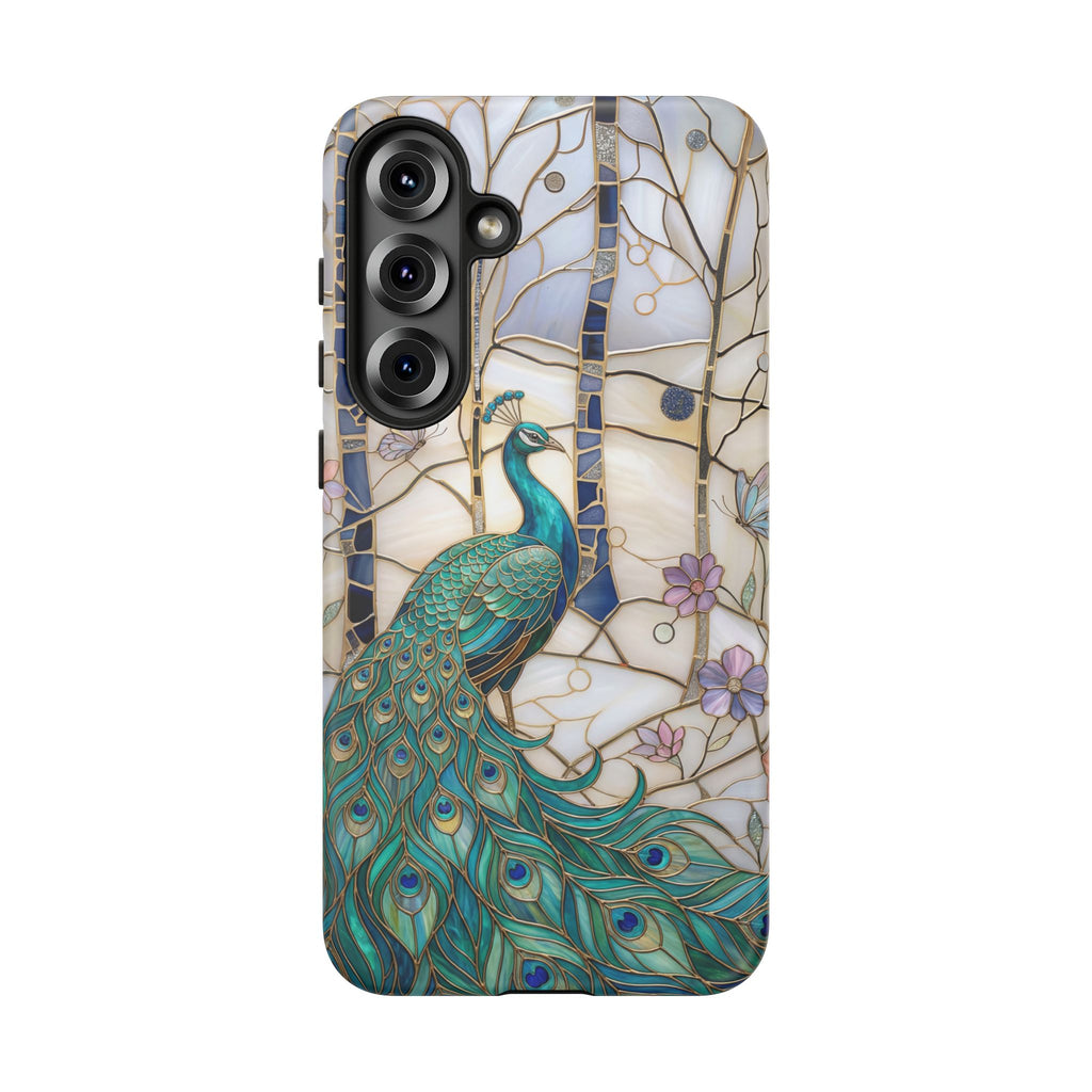 Custodia per Samsung Galaxy con motivo in vetro colorato con pavone
