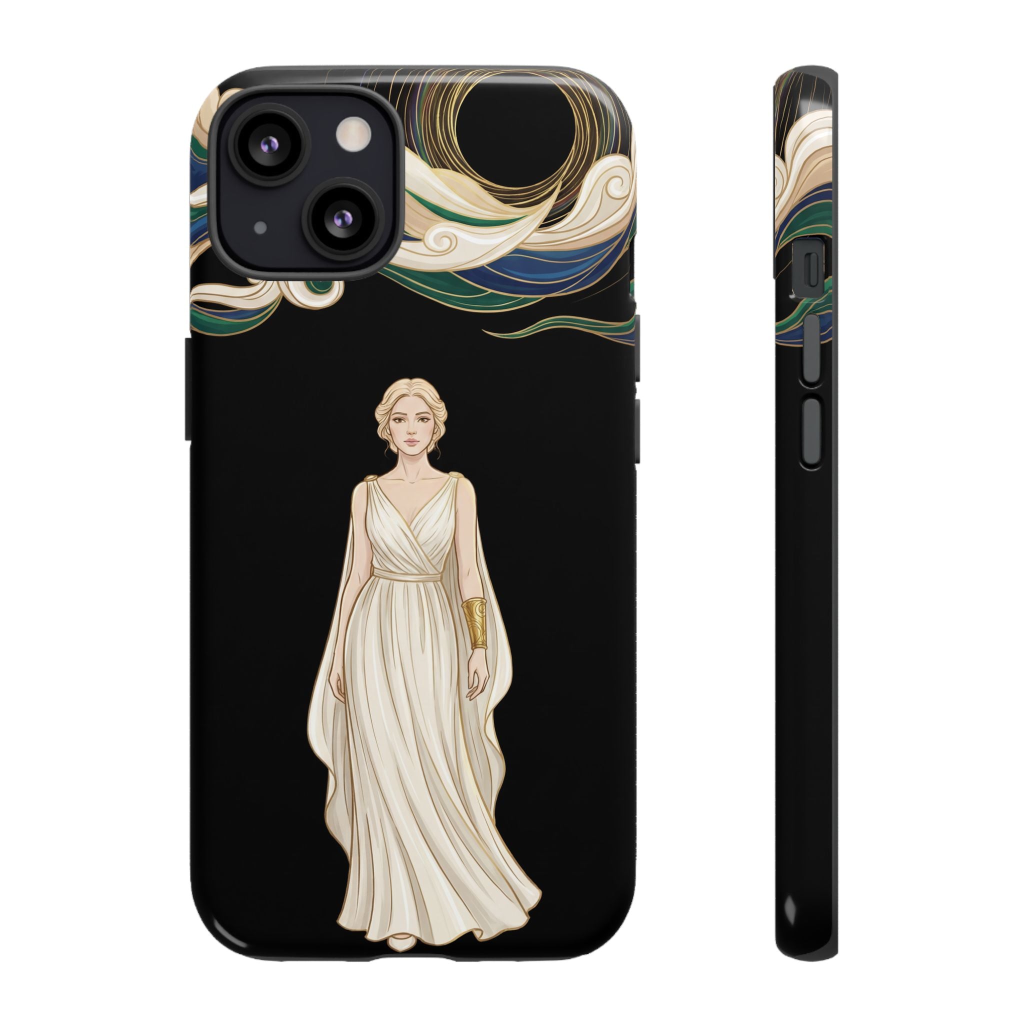 Art Nouveau Goddess iPhone Case | Elegant Woman Illustration on Black