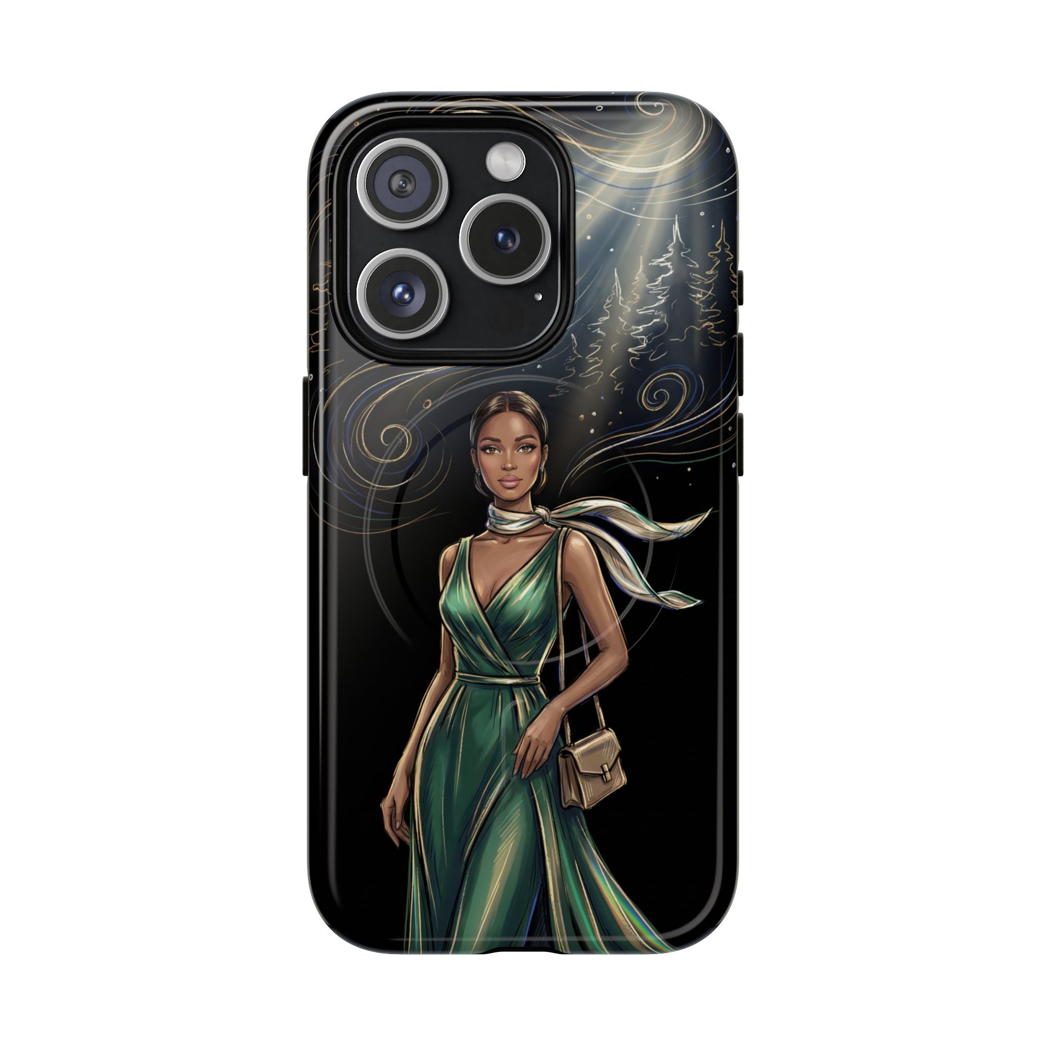 Elegant Woman in Green Dress Art Protective Tough MagSafe iPhone Case