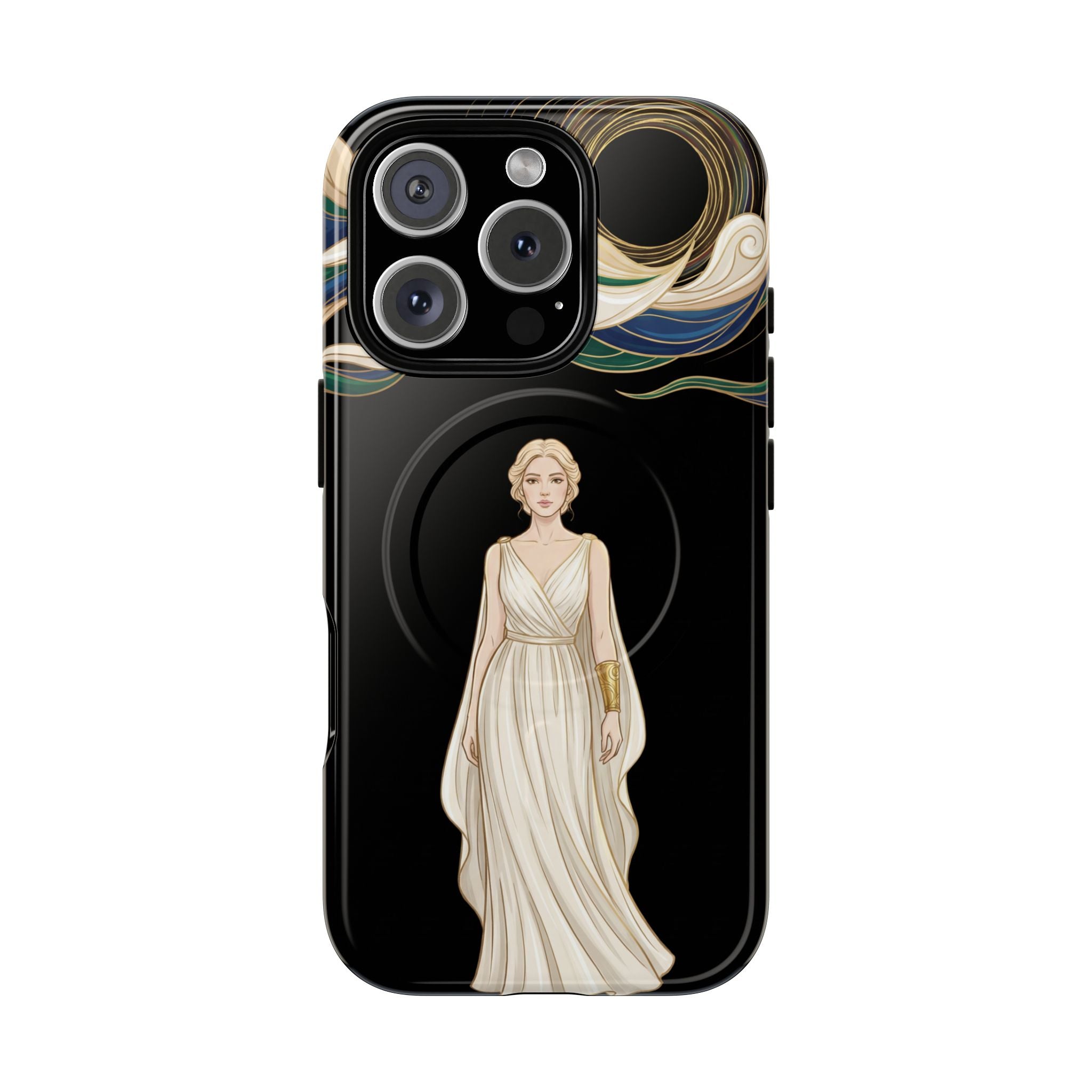 Art Nouveau Goddess MagSafe iPhone Case | Elegant Woman Illustration on Black