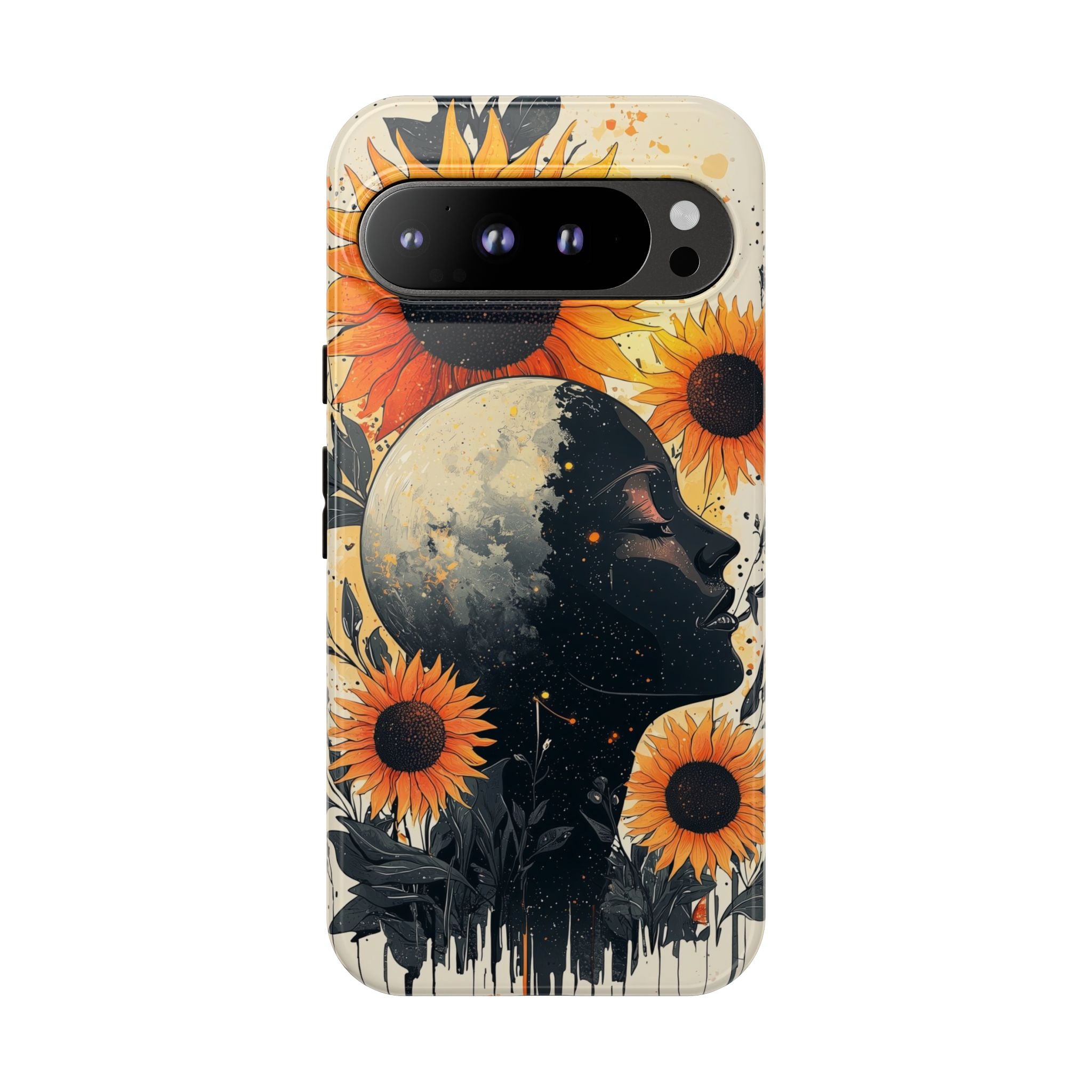 Sunflower Moon Art Google Pixel Case | Floral Celestial
