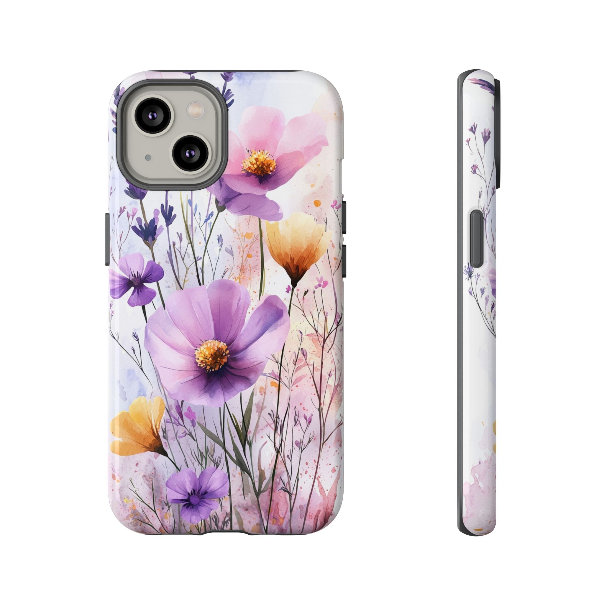Floral Watercolour Tough iPhone Case | Purple & Yellow Wildflowers