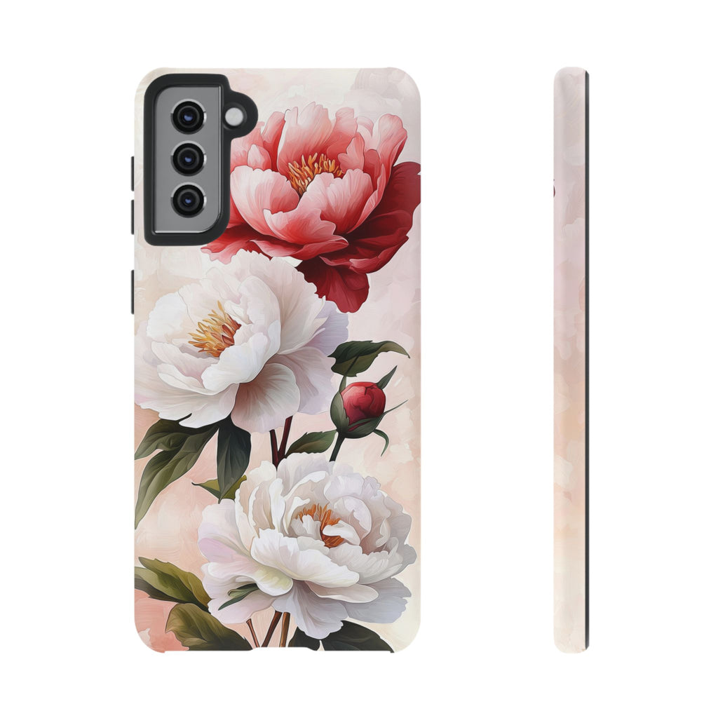 Custodia per Samsung Galaxy con motivo floreale Peony | Rosa bianca vintage
