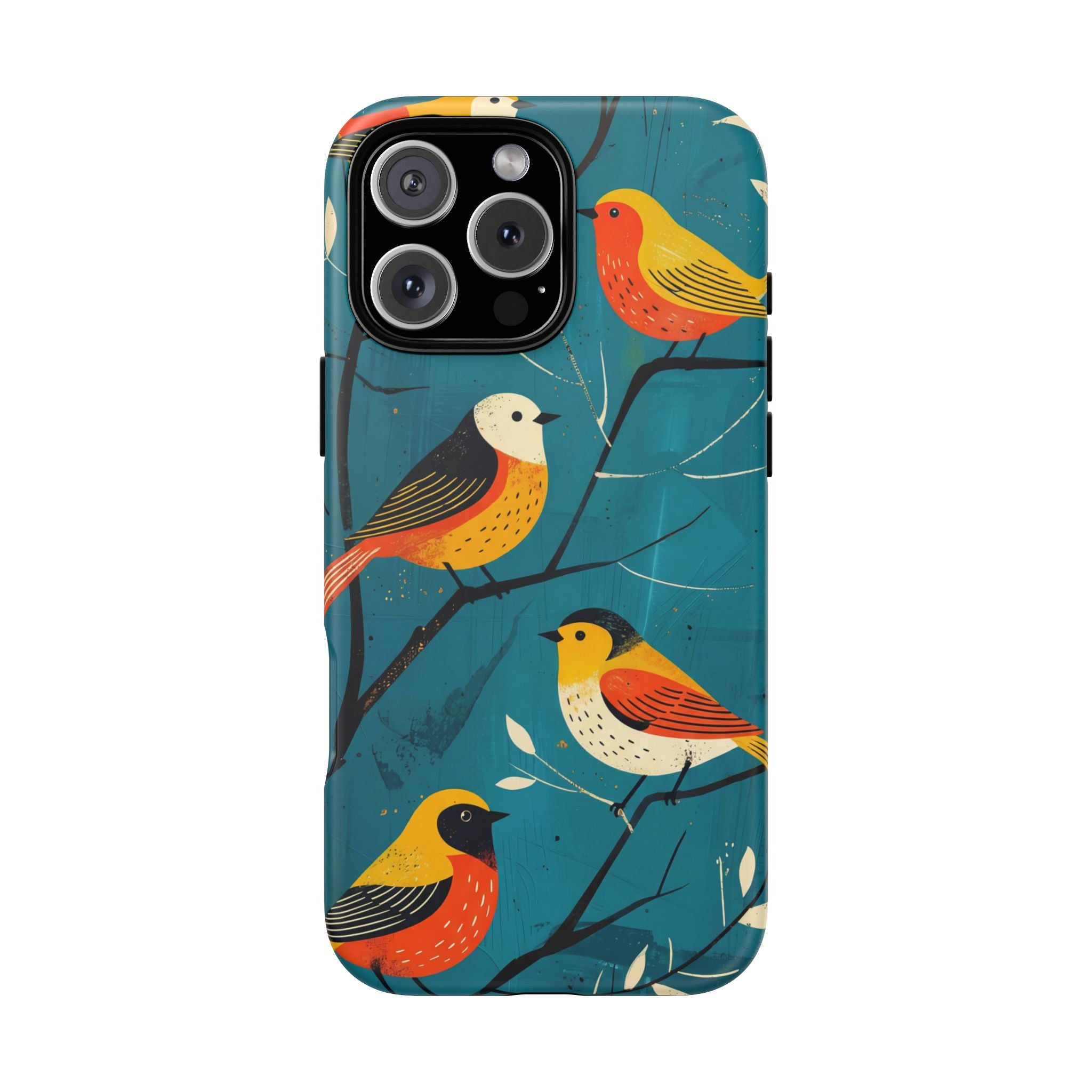 Bird Pattern Tough iPhone Case | Colourful Songbirds on Teal Background