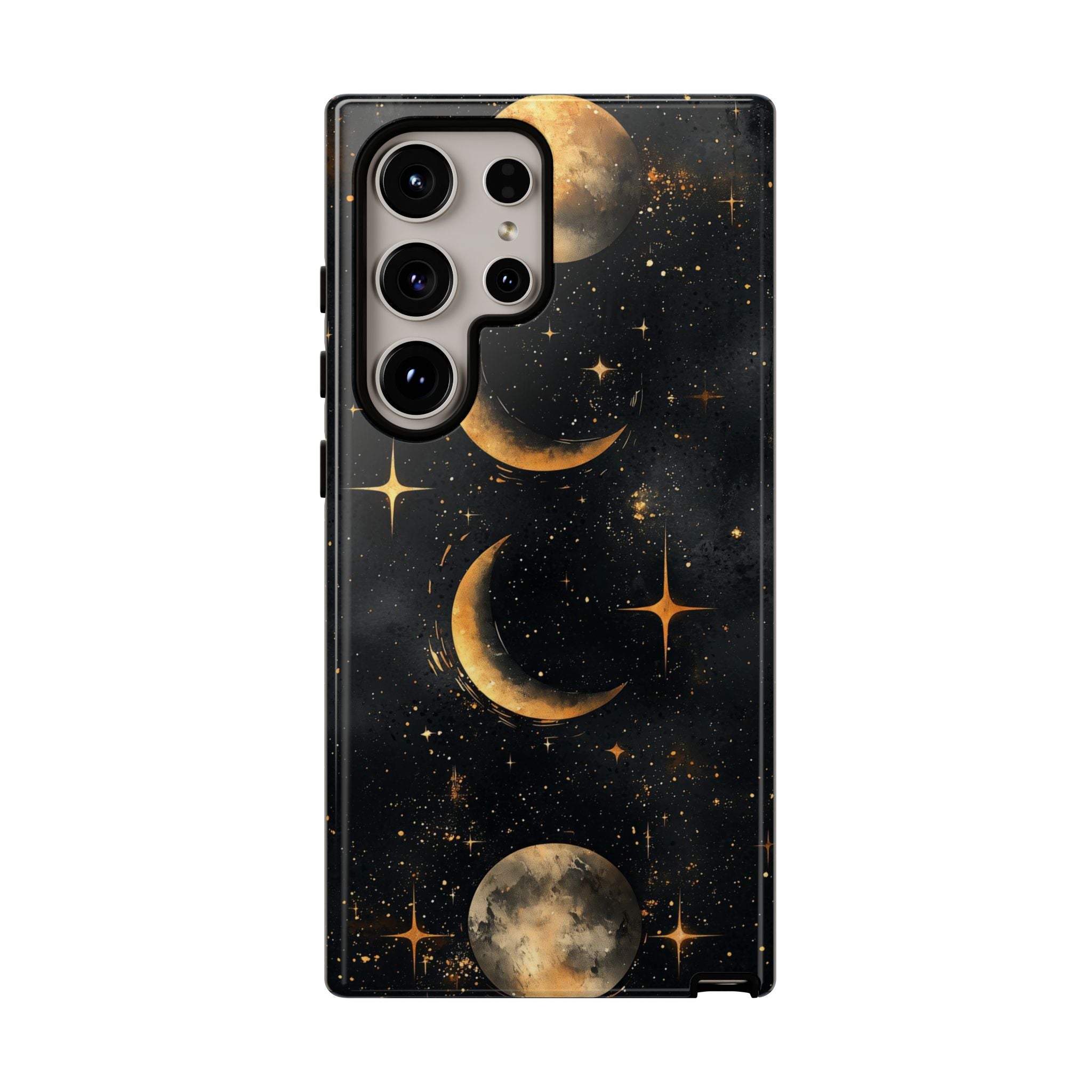 Celestial Moon Phases Tough Samsung Galaxy Case | Gold Crescent & Full Moon Galaxy Design