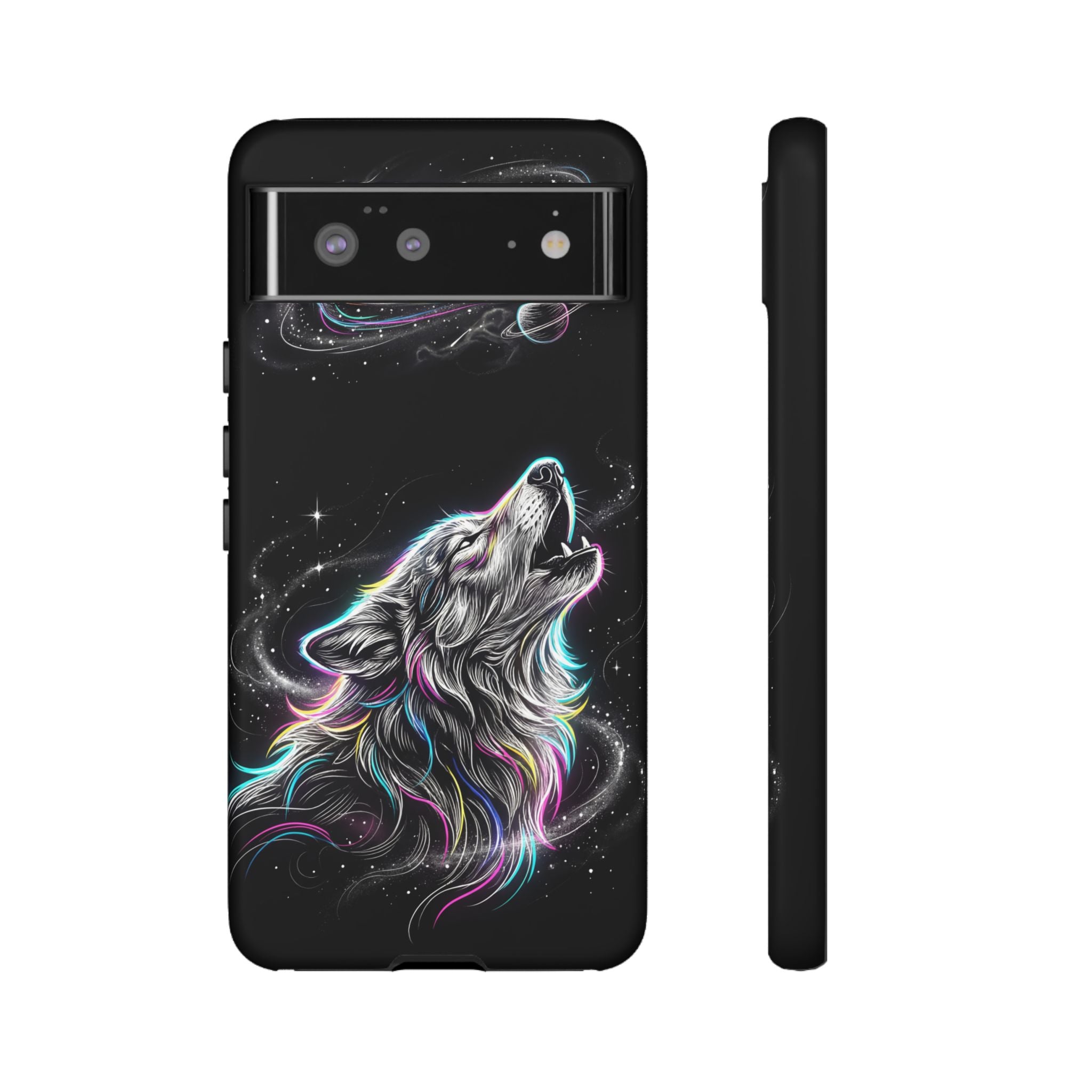 Wolf Galaxy Tough Google Pixel Phone Case | Colorful Howling Wolf Space Design