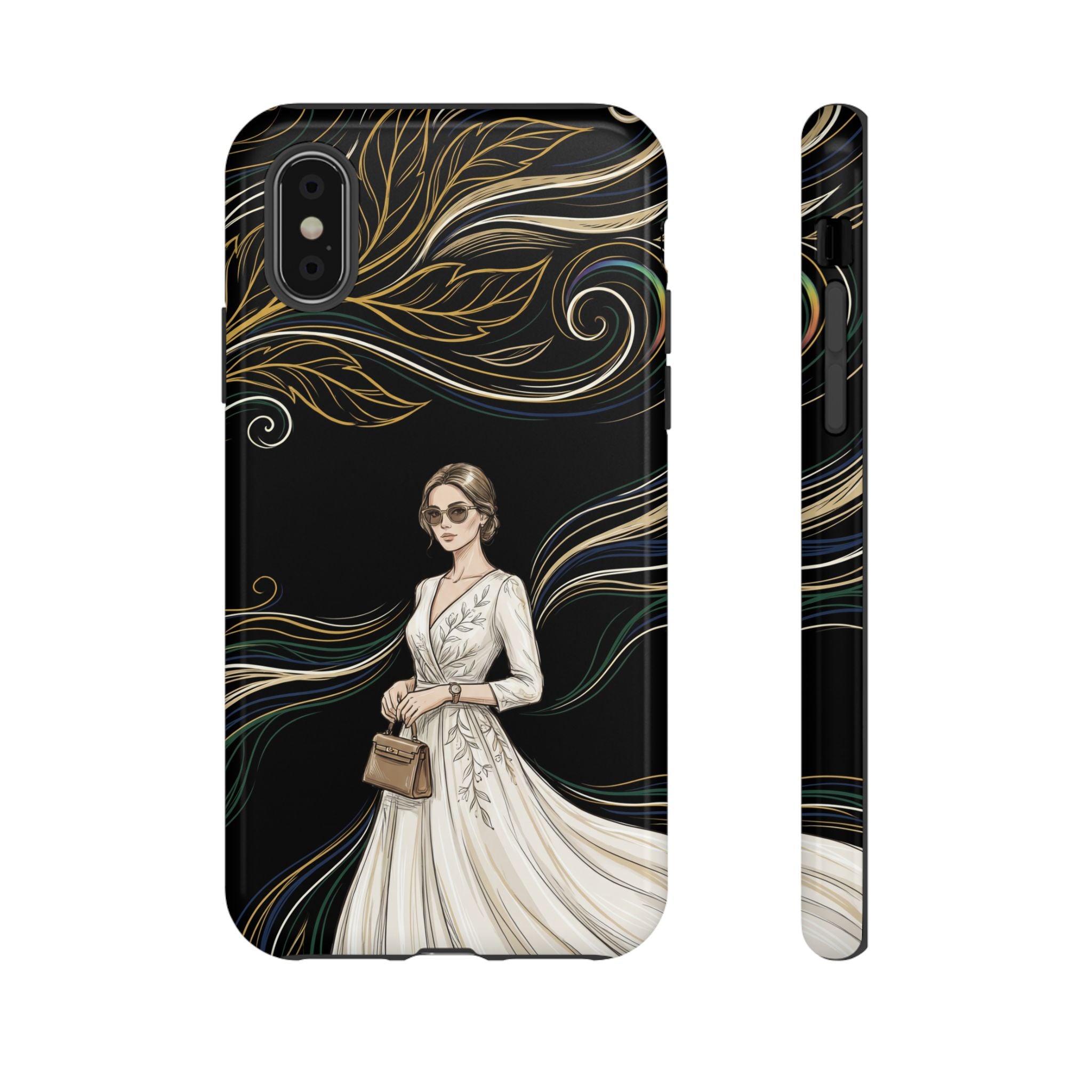 Elegant Woman Illustration iPhone Case | Vintage Bride in Flowing Gown