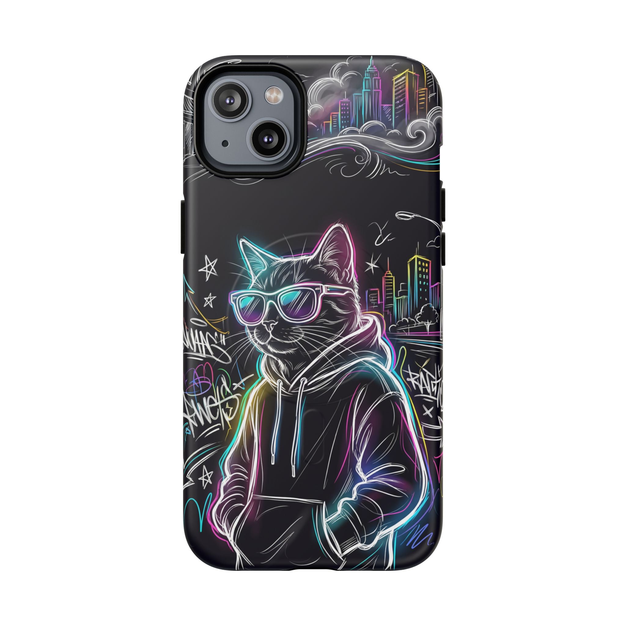 Cool Hoodie Neon Street Cat MagSafe iPhone Case