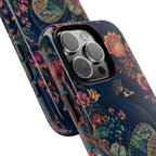 Peacock Floral Tough iPhone Case | Antique Indigo Gold Art Cover