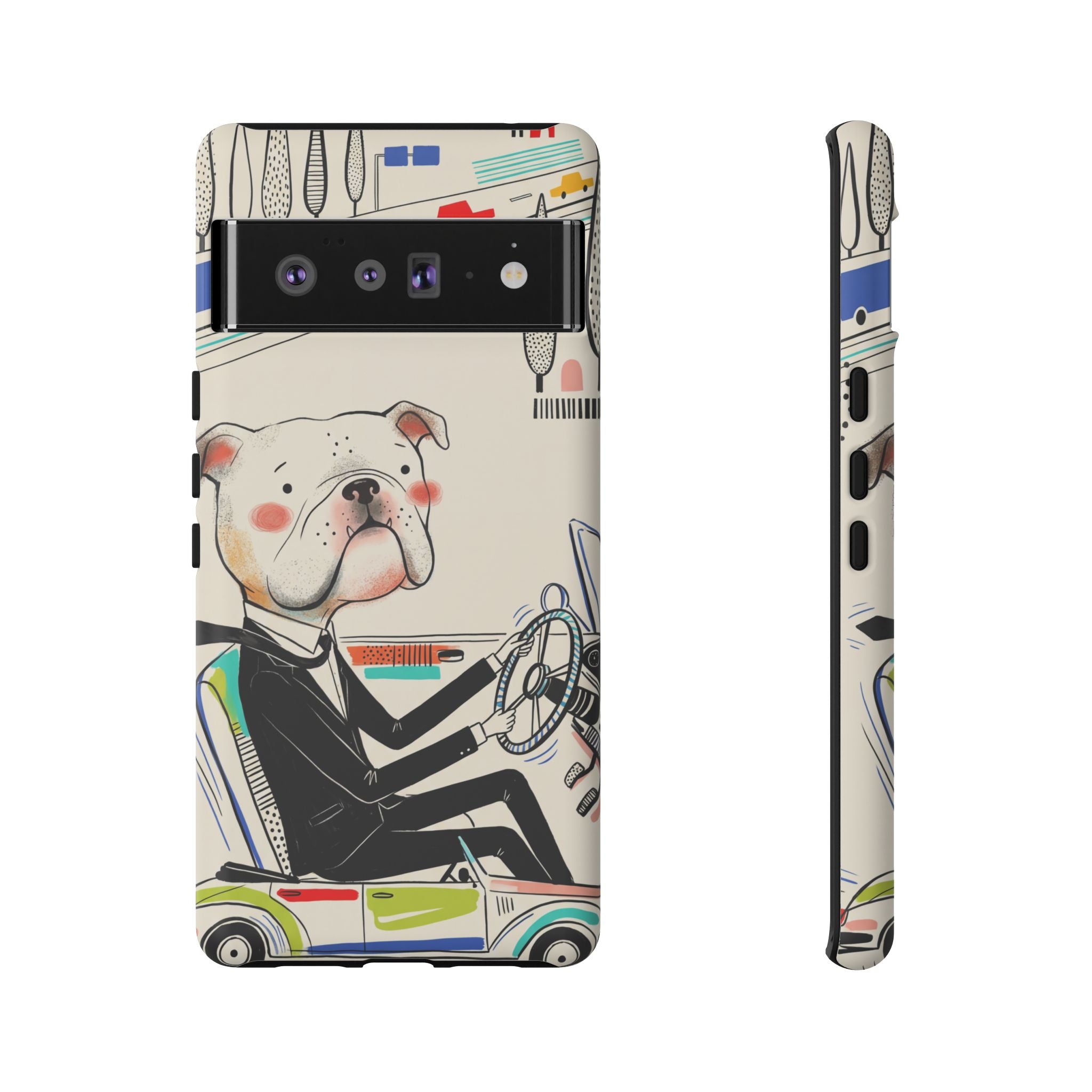 Bulldog Driver Google Pixel Phone Case | Cute Retro Dog Illustration