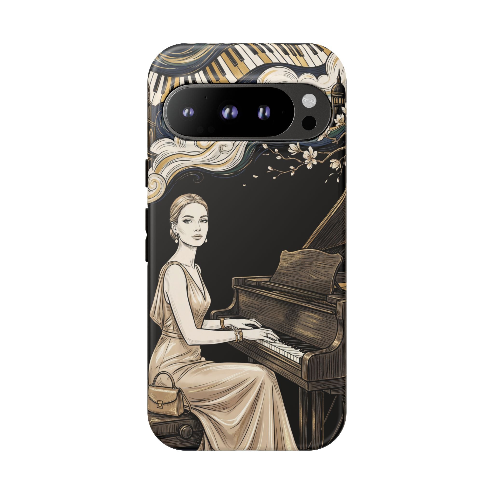 Elegant Piano Woman Google Pixel Phone Case | Vintage Art Deco Music Design