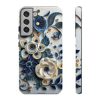 Floral Quilled Art Samsung Galaxy Case — Blue & Cream Decorative Protection