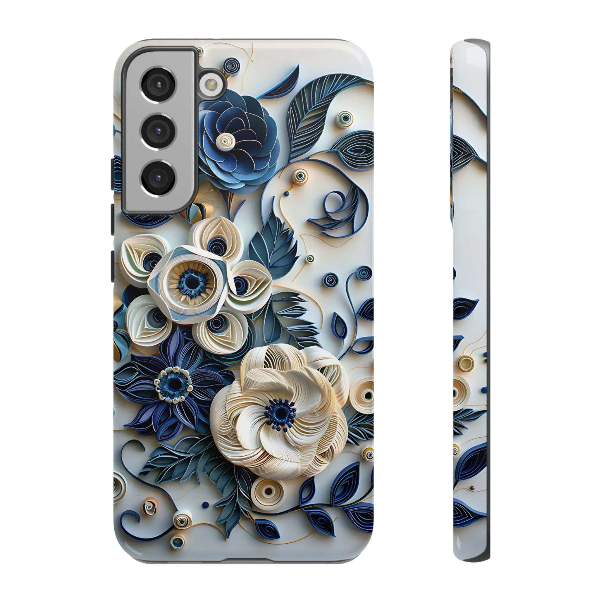 Floral Quilled Art Samsung Galaxy Case — Blue & Cream Decorative Protection