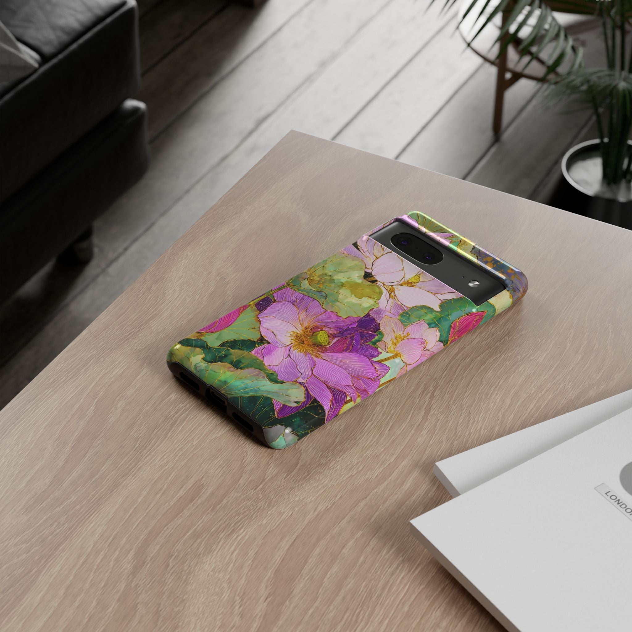 Floral Watercolor Tough Google Pixel Phone Case | Pink Lotus Garden Protective Cover