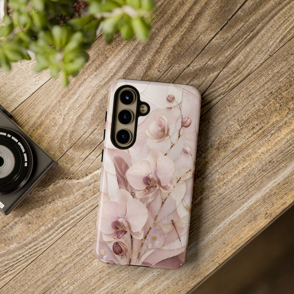 Stained Glass Orchid Samsung Galaxy Phone Case | Pink Floral Protective Case
