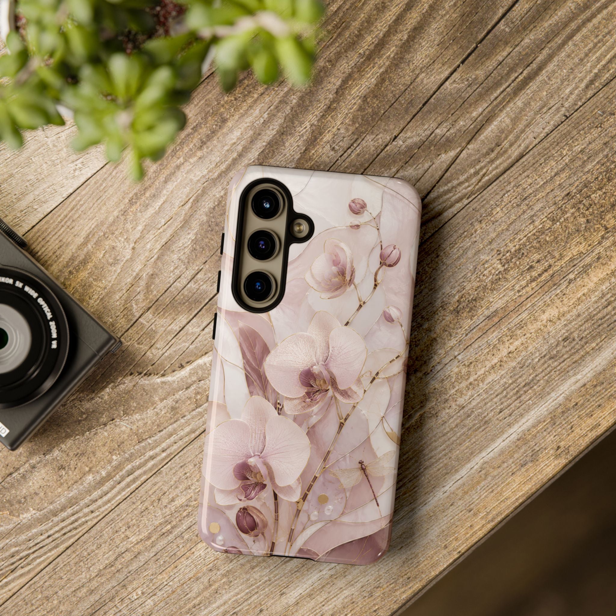 Stained Glass Orchid Samsung Galaxy Phone Case | Pink Floral Protective Case
