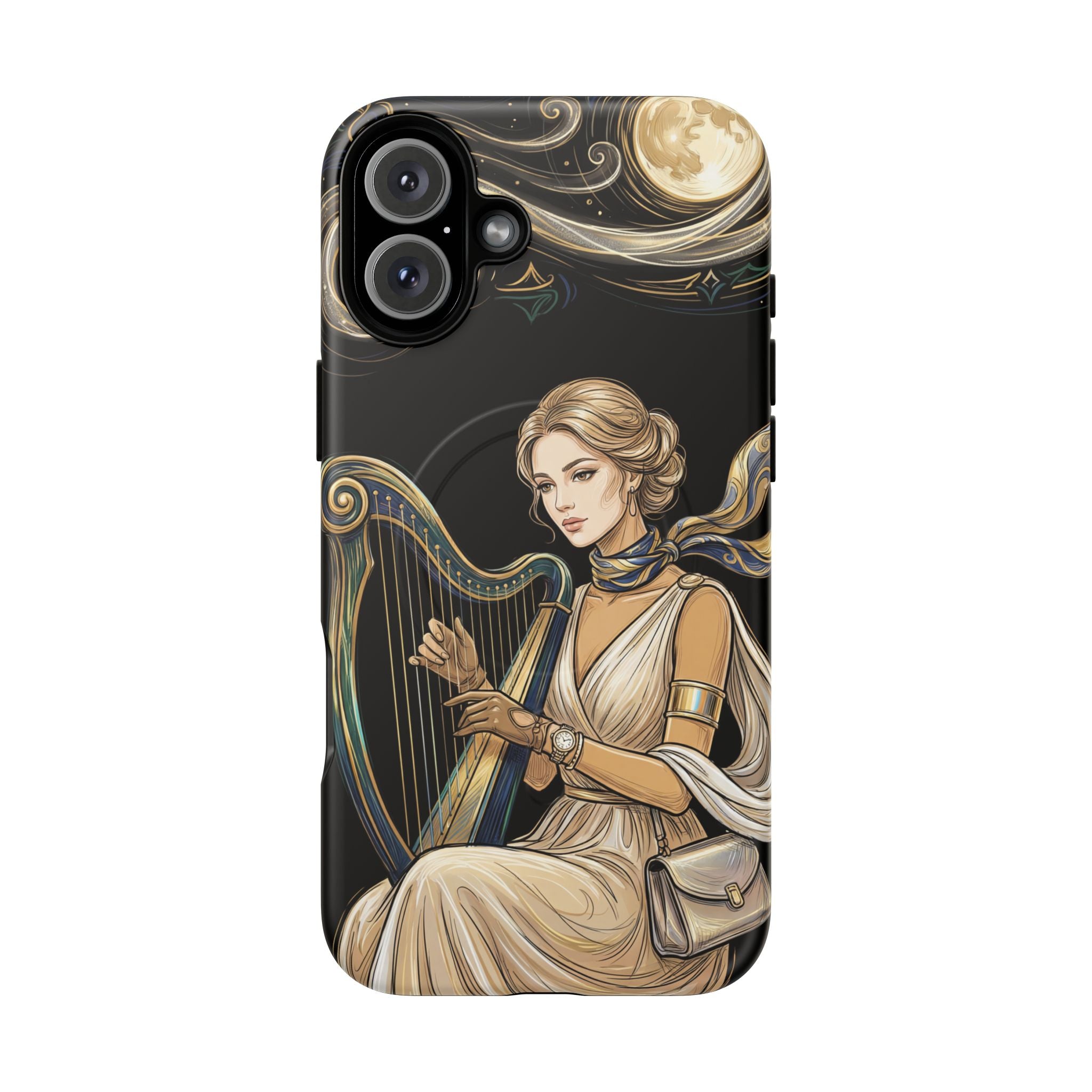 Moonlit Harp MagSafe iPhone Case | Vintage Goddess Musician Art