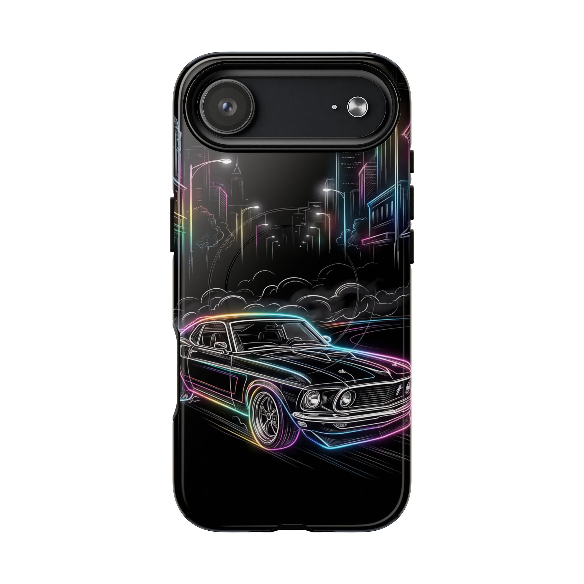 Neon Muscle Car MagSafe iPhone Case | Retro City Nightscape