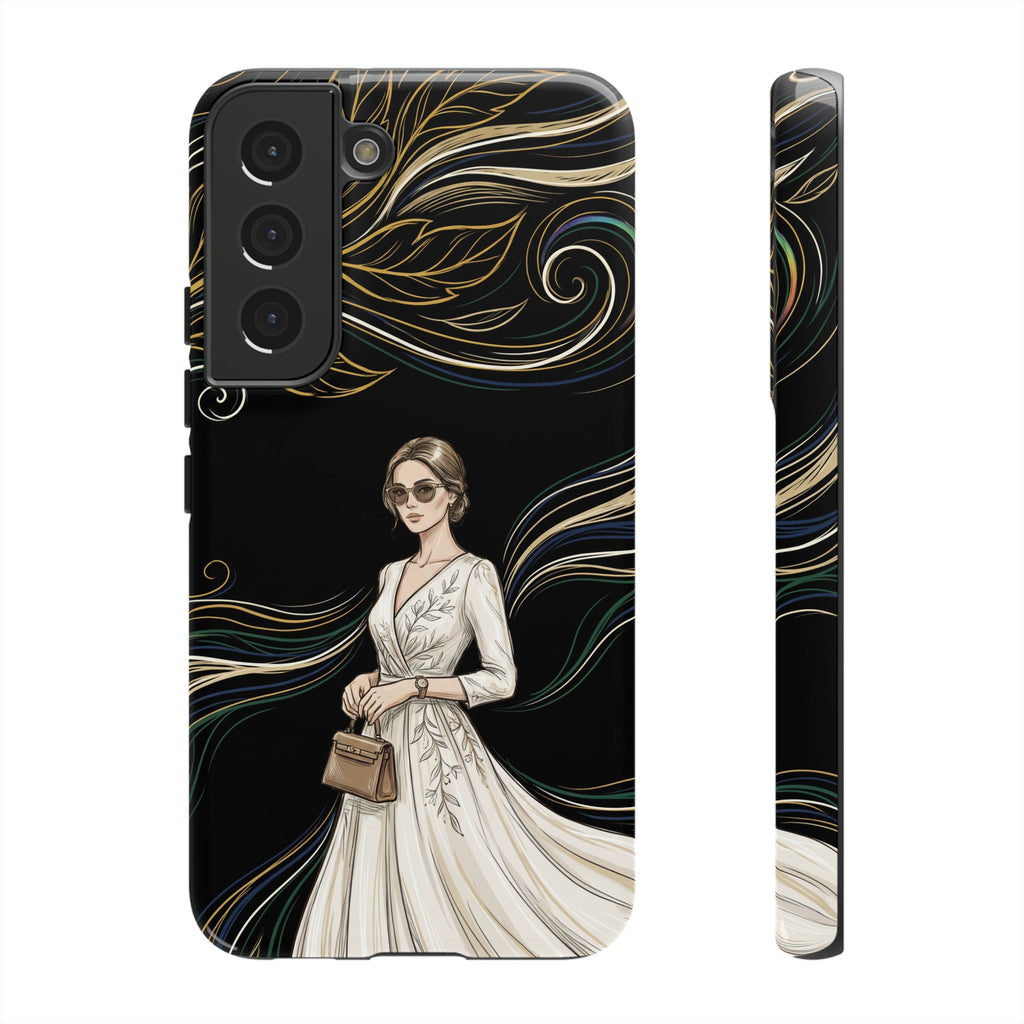 Elegant Woman Illustration Samsung Galaxy Phone Case | Vintage Bride in Flowing Gown