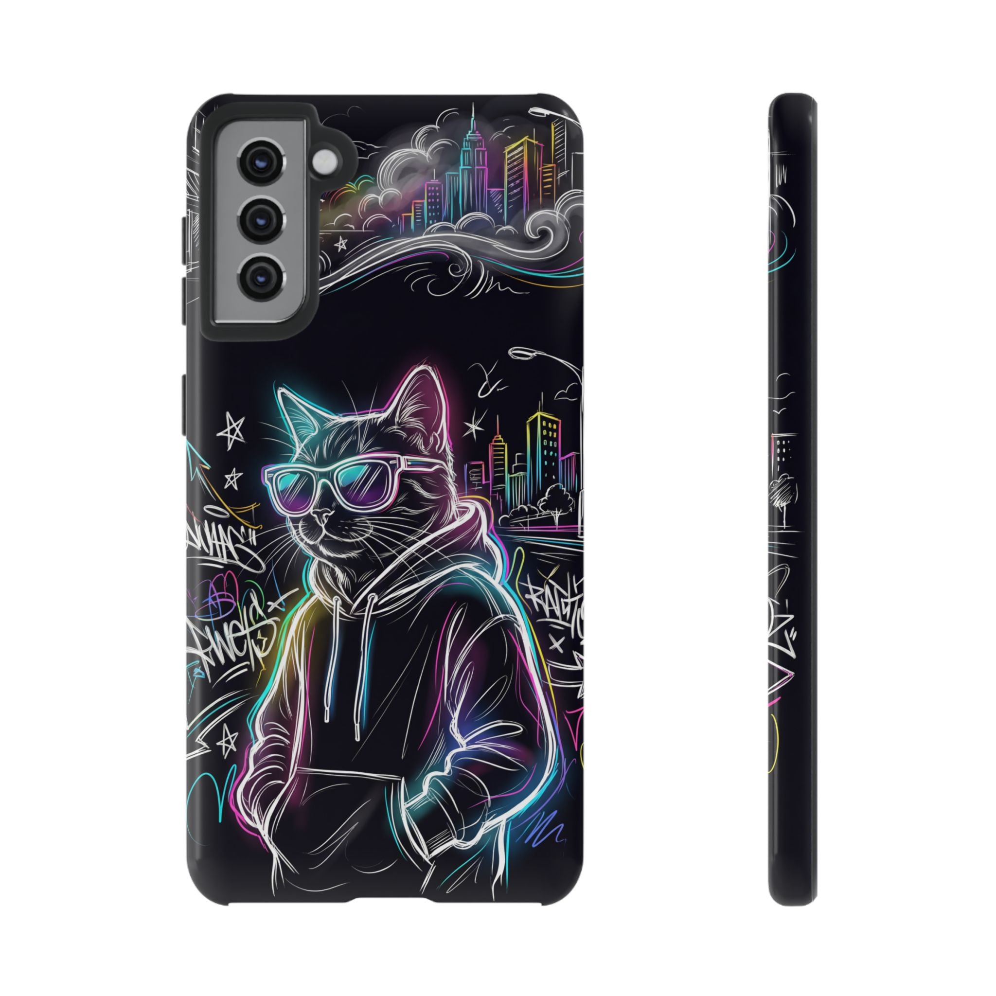 Cool Hoodie Neon Street Cat Samsung Galaxy Phone Case
