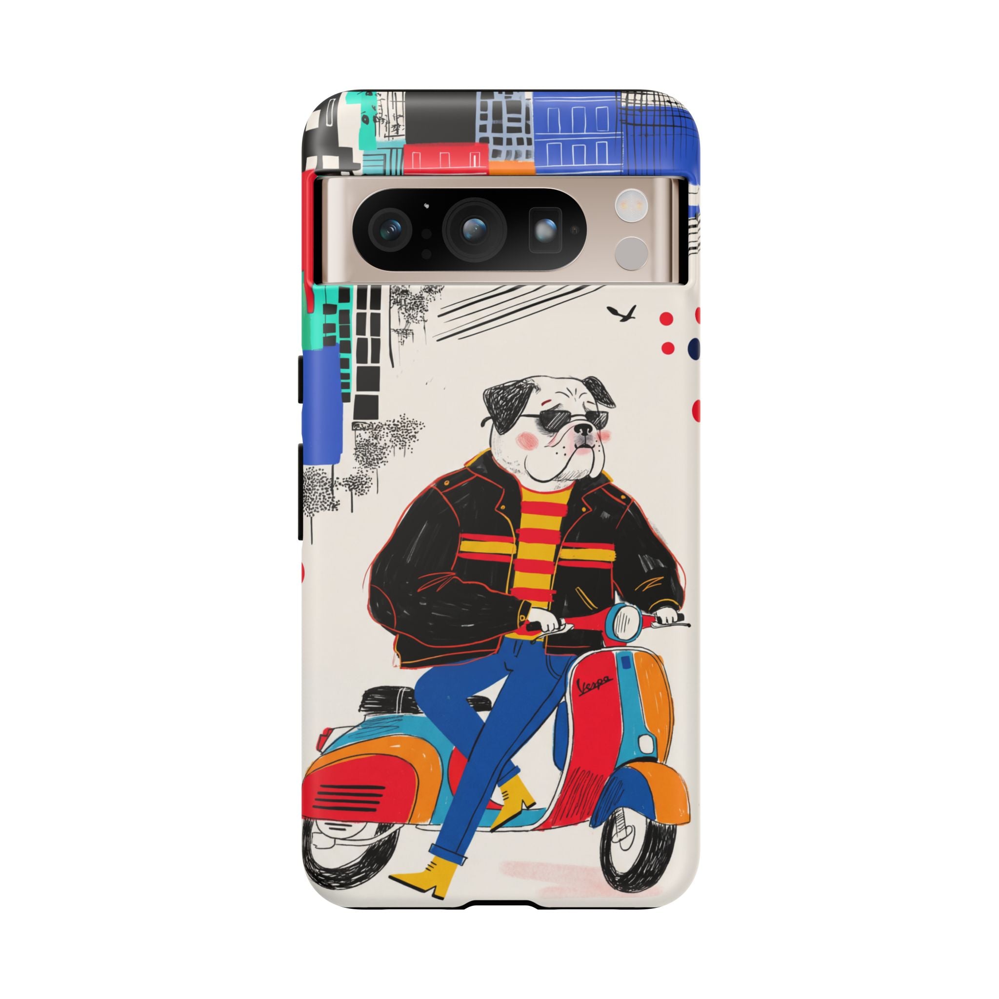Bulldog Vespa Google Pixel Phone Case | Retro Scooter Dog Protective Cover