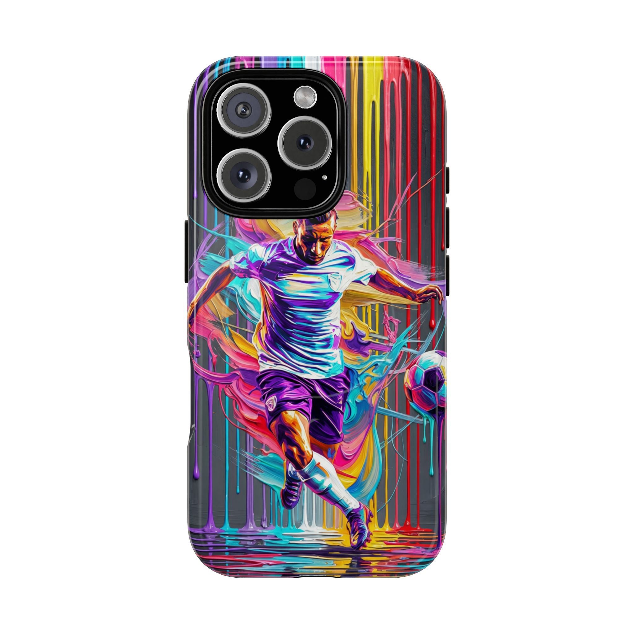 Soccer Player Neon Art MagSafe iPhone Case | Vibrant Football Kick Protective Cover
