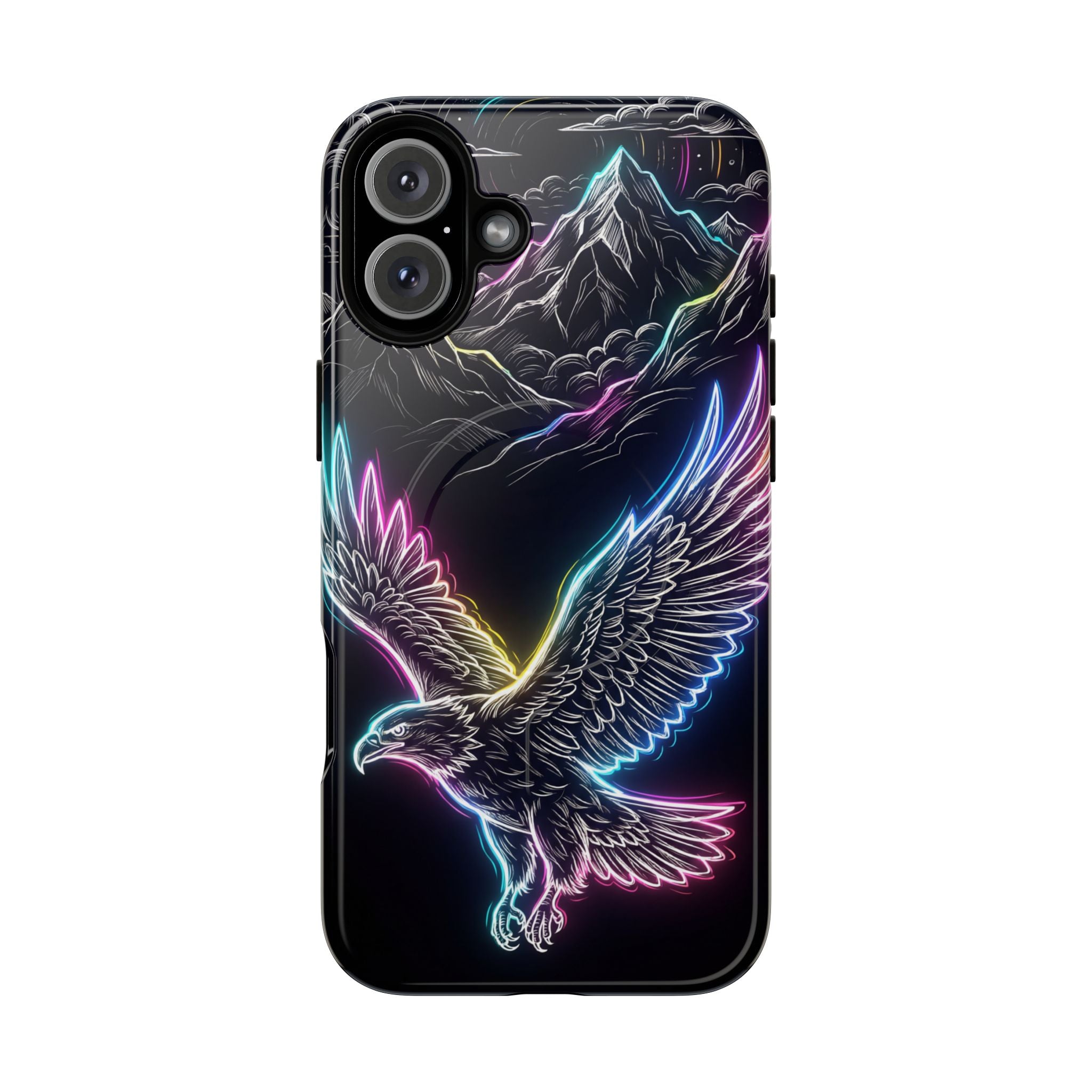 Neon Eagle MagSafe iPhone Case with Mountain Design