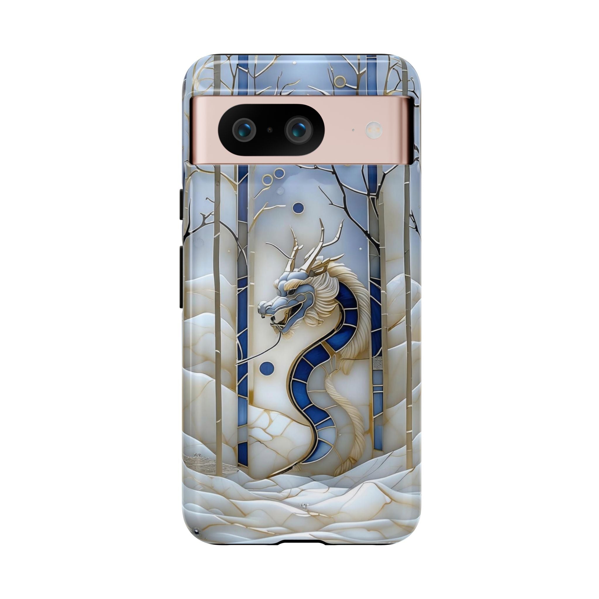 Dragon Stained Glass Google Pixel Case — Blue Winter Forest Protective Cover