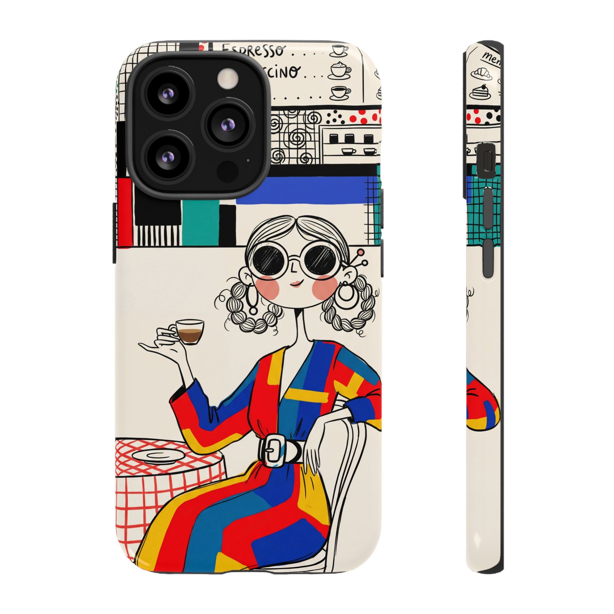 Retro Cafe iPhone Case | Colourful Chic Woman Illustration