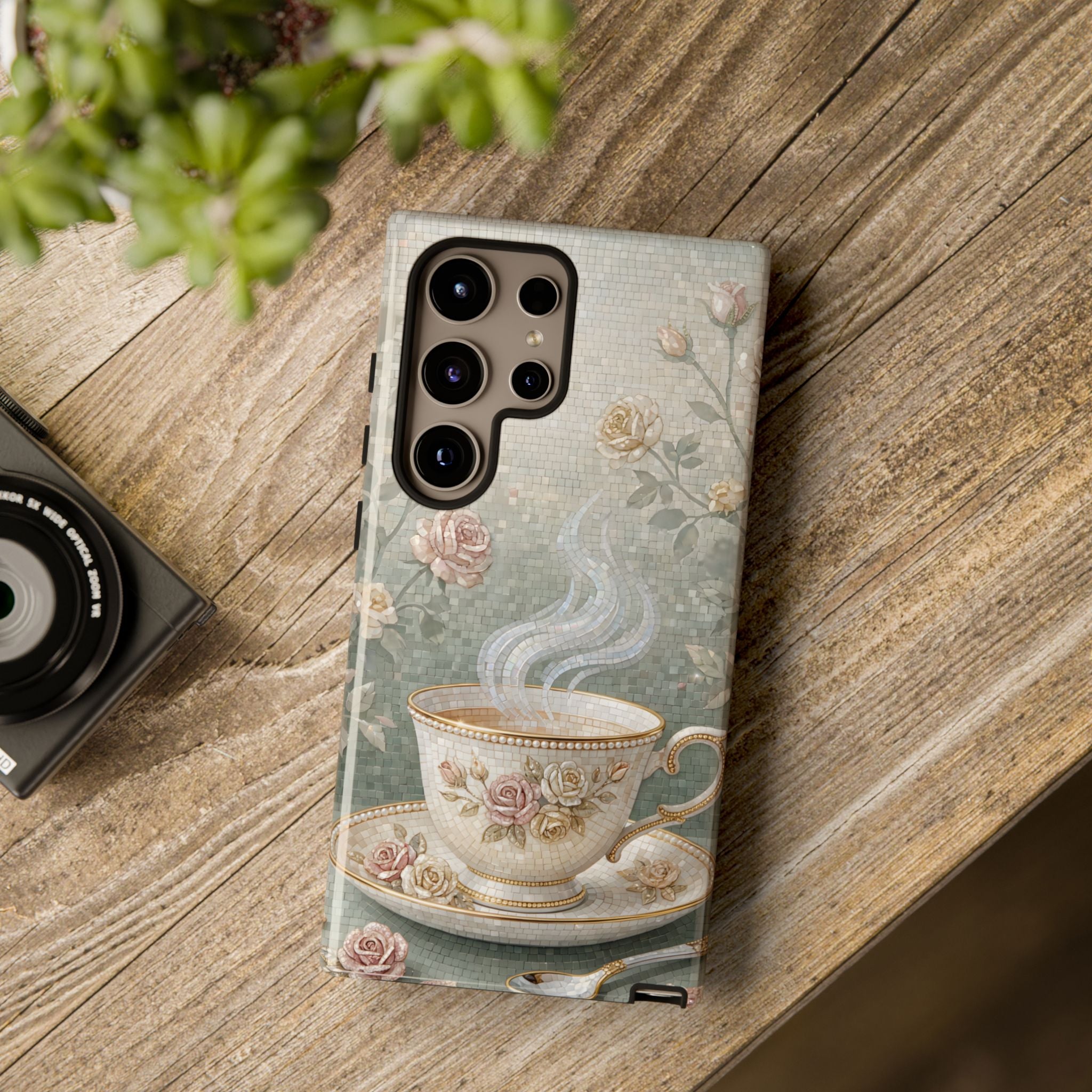 Vintage Floral Teacup Samsung Galaxy Phone Case — Elegant Romantic Smartphone Cover
